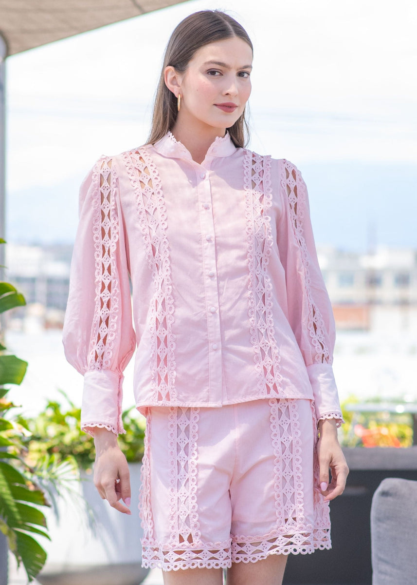 Laurie Lace Detailed Long Sleeve Cotton Blouse