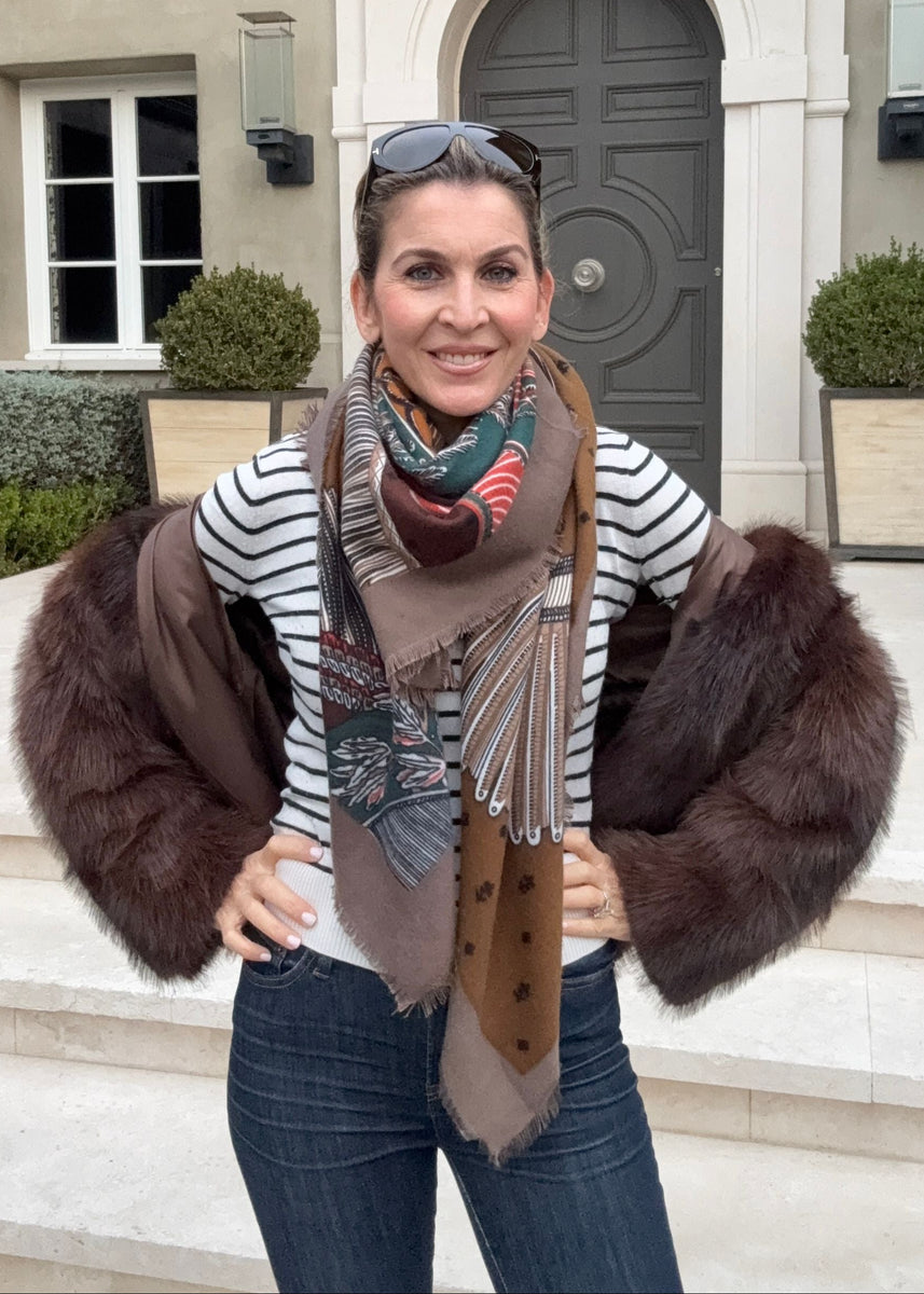 Dania Tassel Print Scarf - Brown – Benaar LA