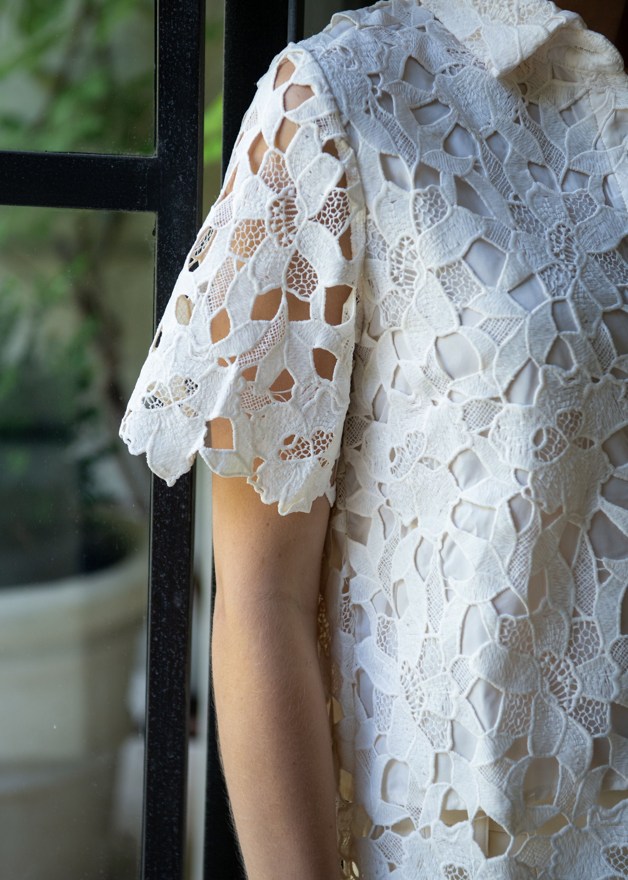 Carla Collared Button Down Short Sleeve Lace Top - Cream – Benaar LA
