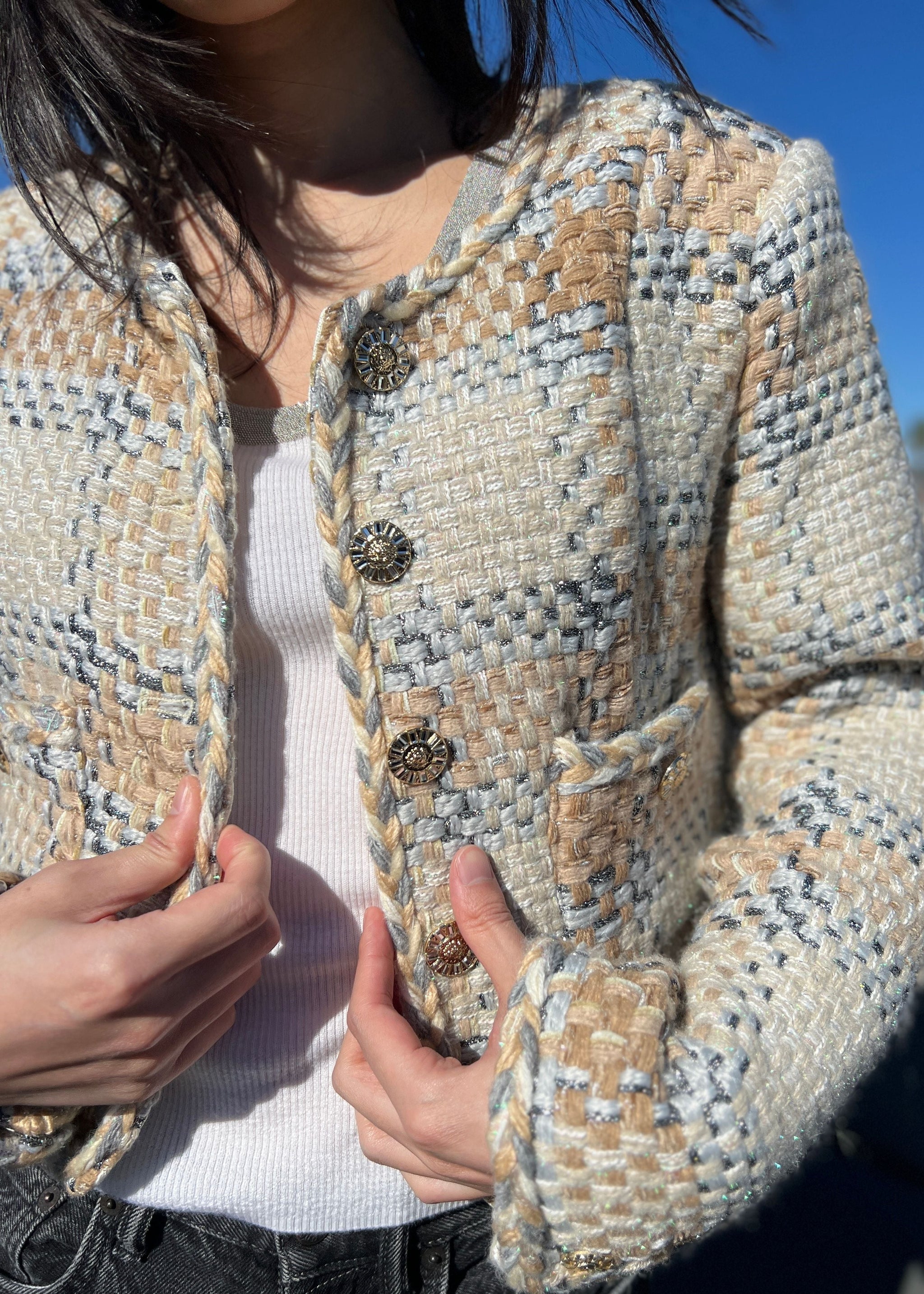 Tiffany Tweed and Lurex Jacket with Button Details – Benaar LA
