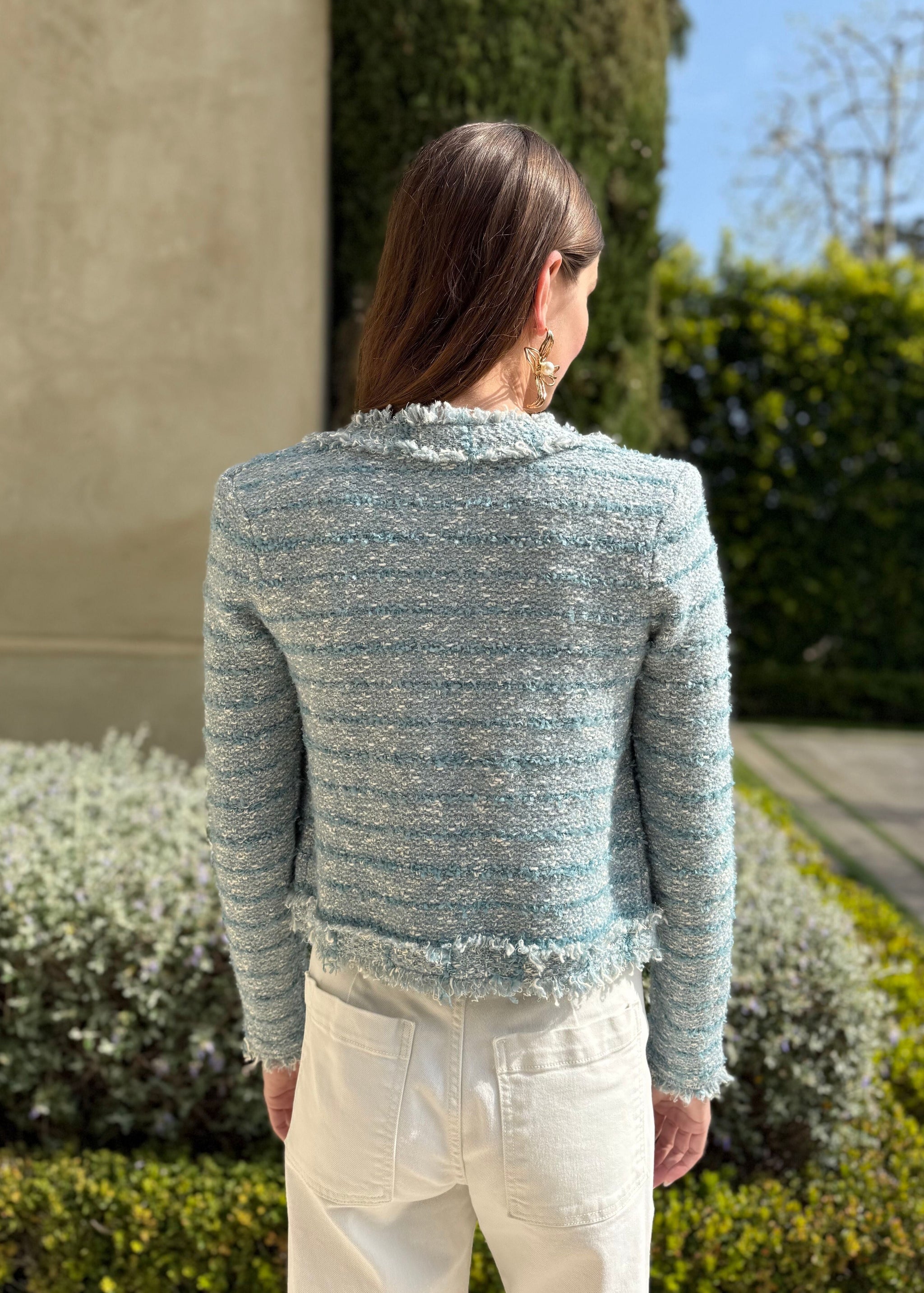 April Light Blue Tweed Jacket with Gold Buttons – Benaar LA