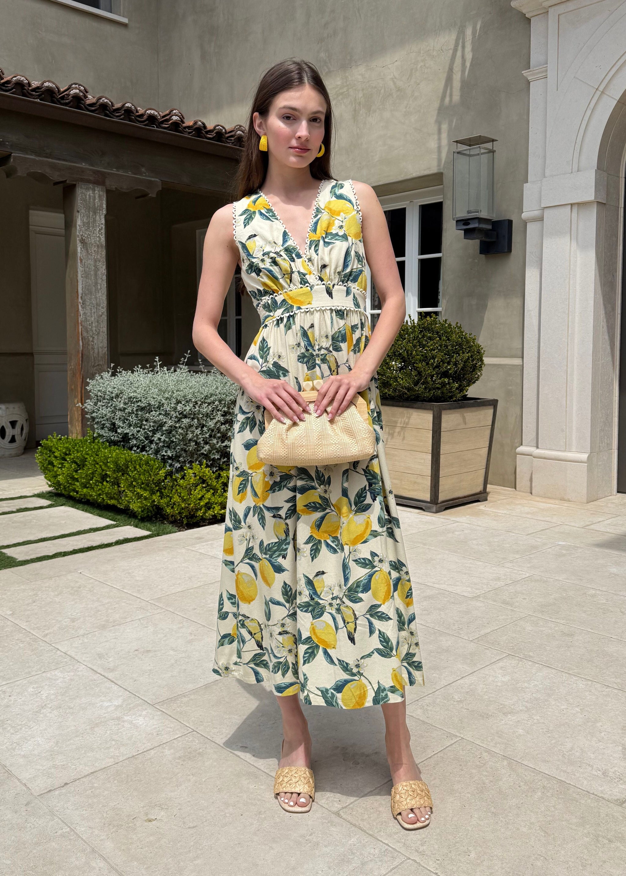 Lemon　エルメネジルドゼニア Emilia Lemon Garden Print Midi-Maxi Dress – Benaar LA