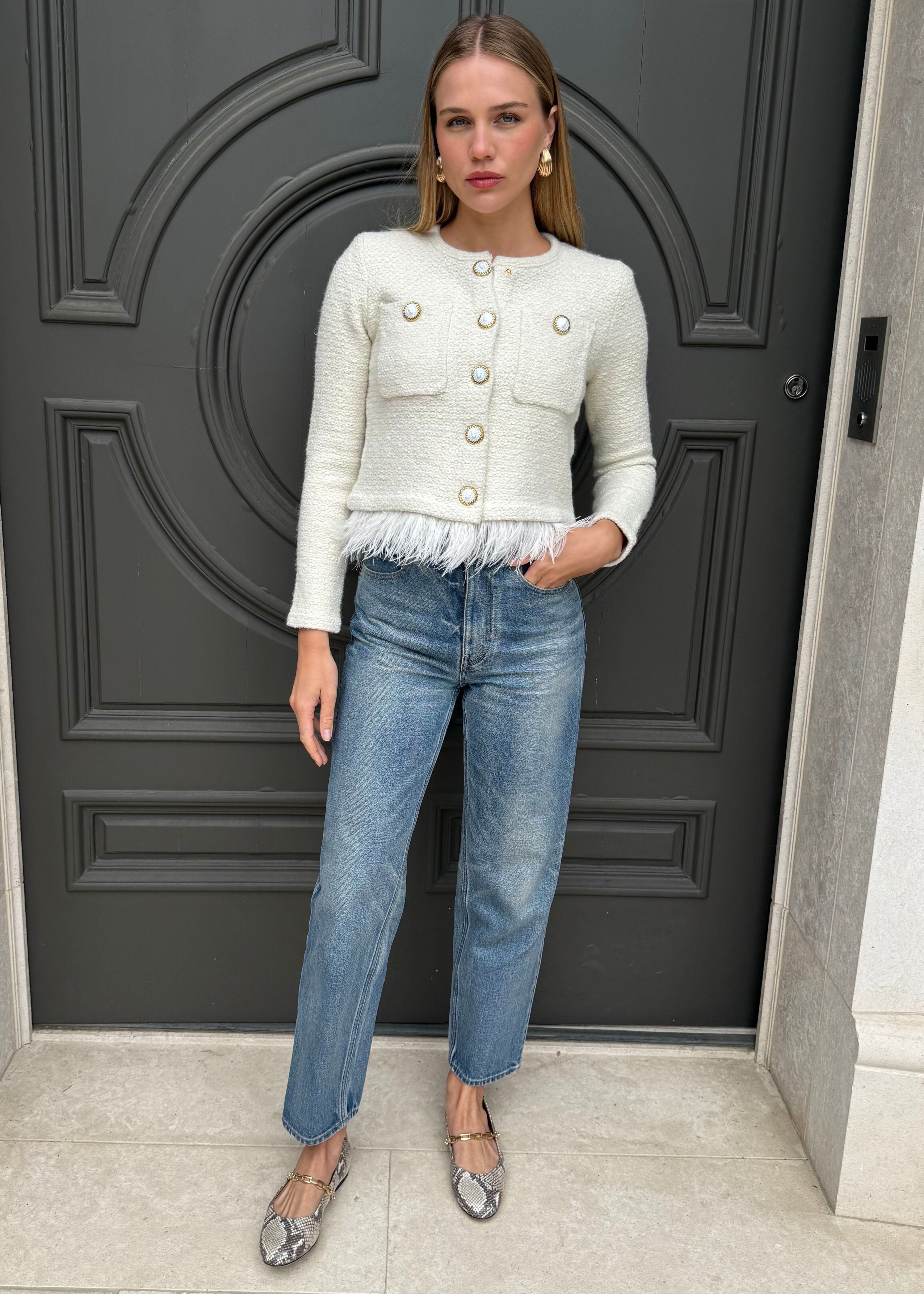 Aspen Feather Fringe Cardigan Jacket Cream – Benaar LA