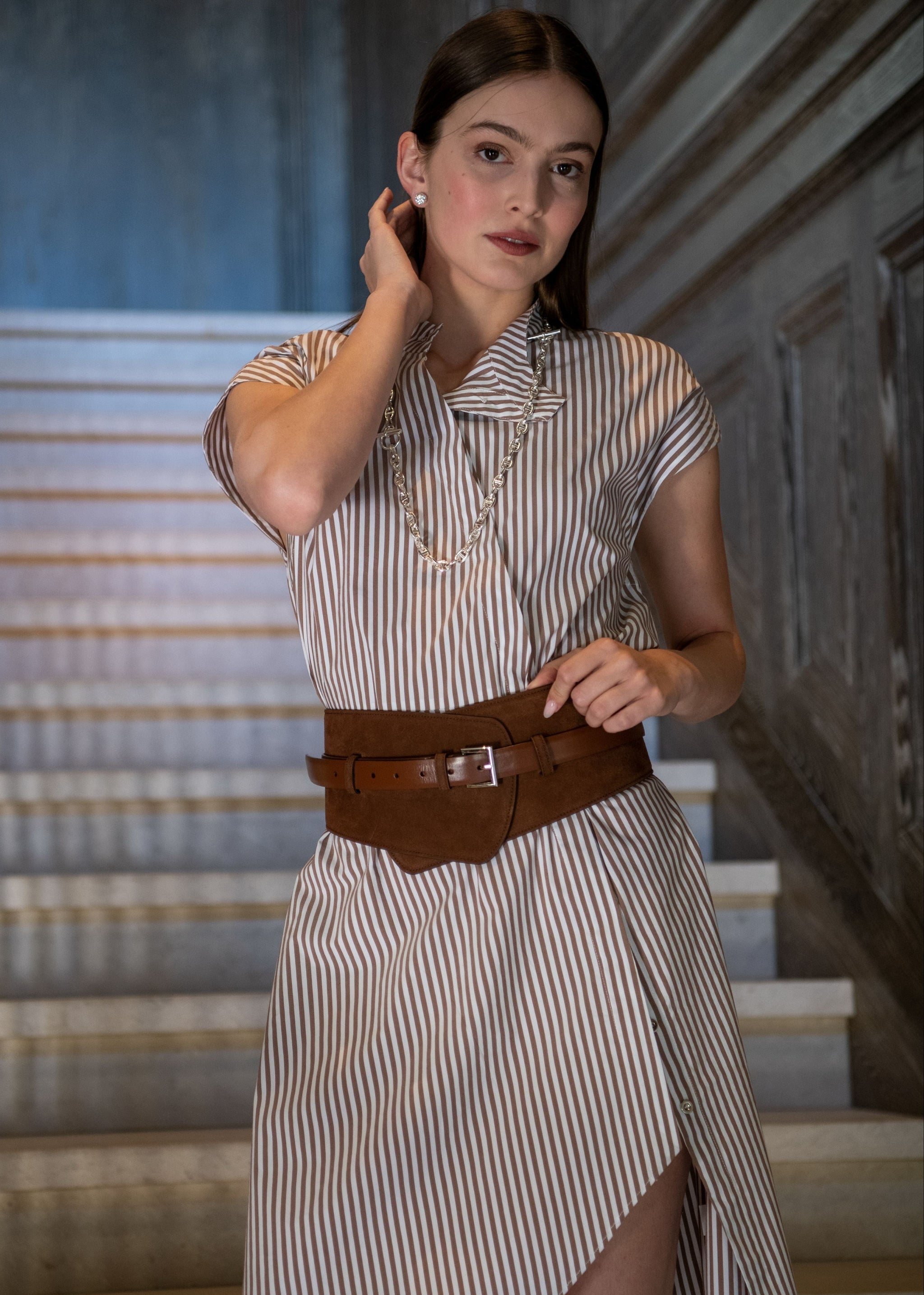 Ashton Brown Suede and Leather Wide Corset Cinch Belt 