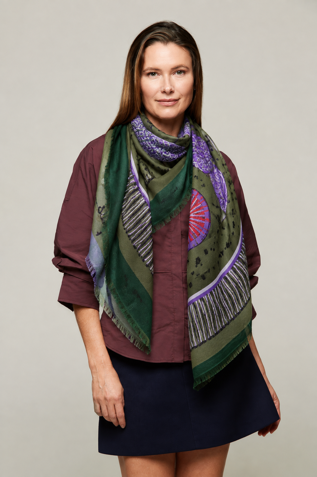 Dania Tassel Print Scarf-Green – Benaar LA