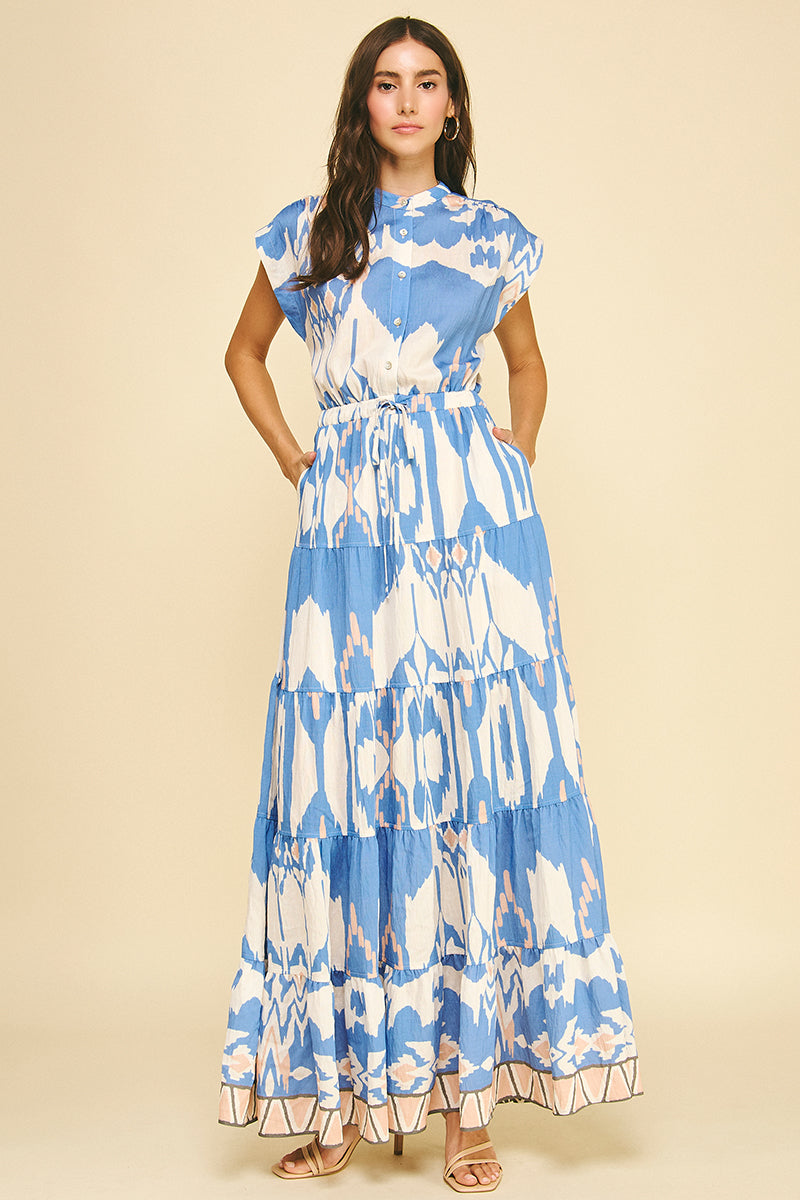 Roxy Ikat Print Tiered Maxi Dress Benaar LA Roxy Ikat Print Tiered Maxi Dress Benaar LA