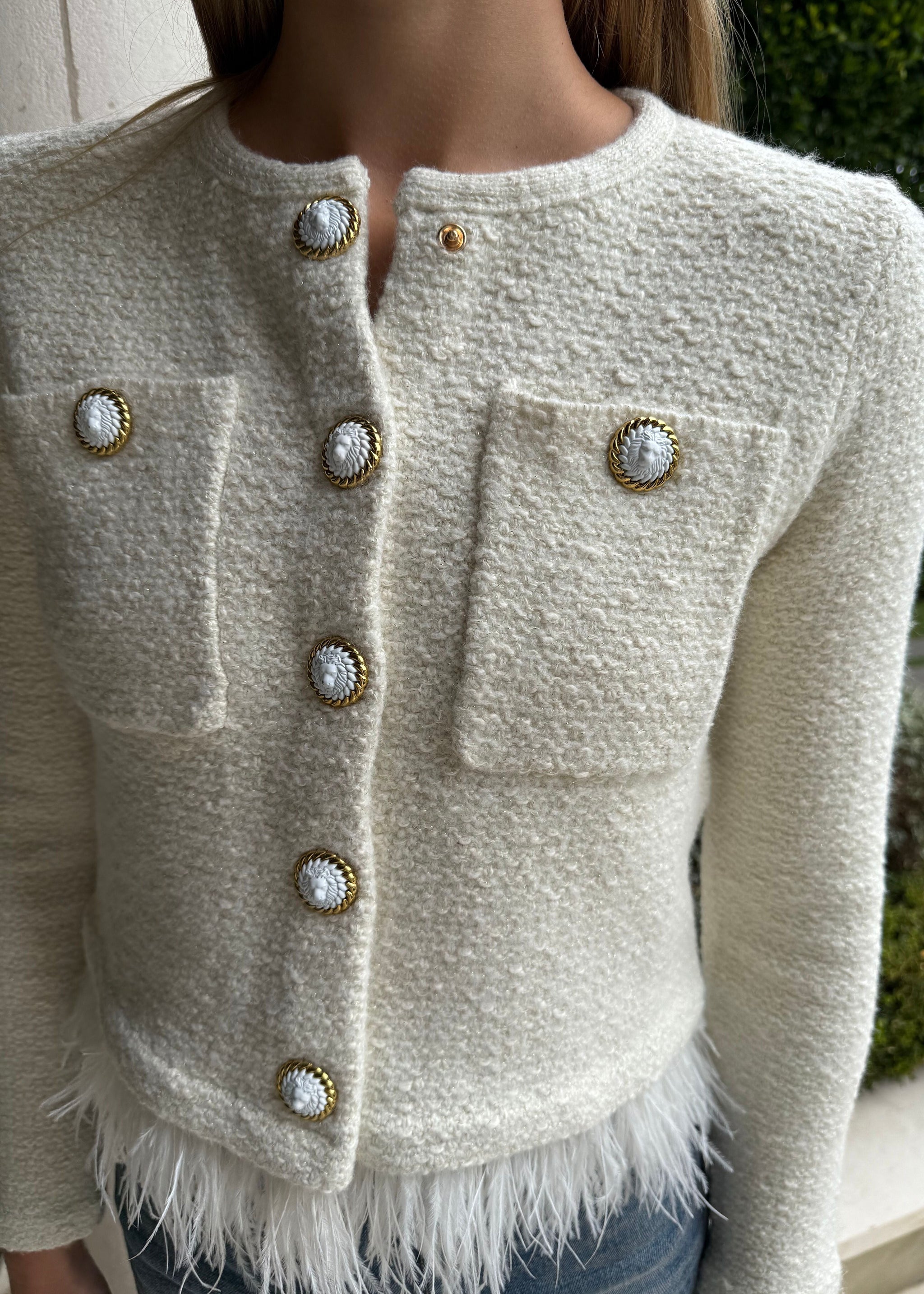 Aspen Feather Fringe Cardigan Jacket - Cream – Benaar LA