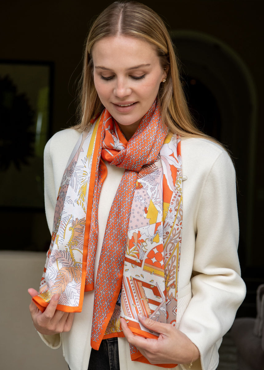 Demi Double Sided Rectangular Silk Scarf - Orange – Benaar LA
