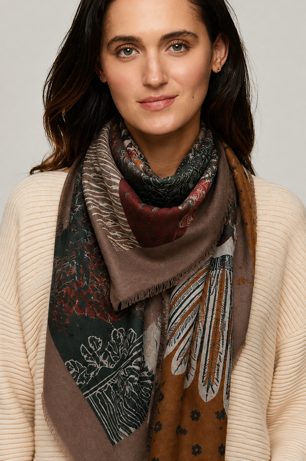 Dania Tassel Print Scarf - Brown – Benaar LA