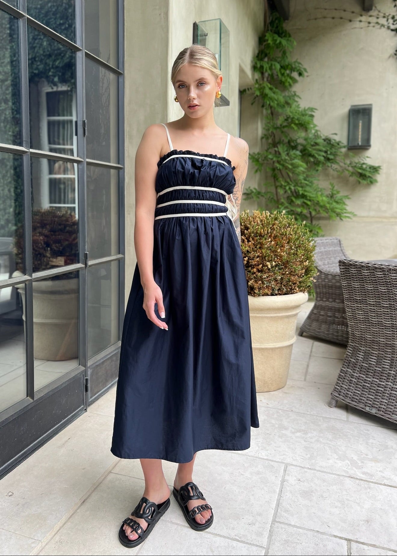 Lena Midi Dress with Side Ties-Navy – Benaar LA