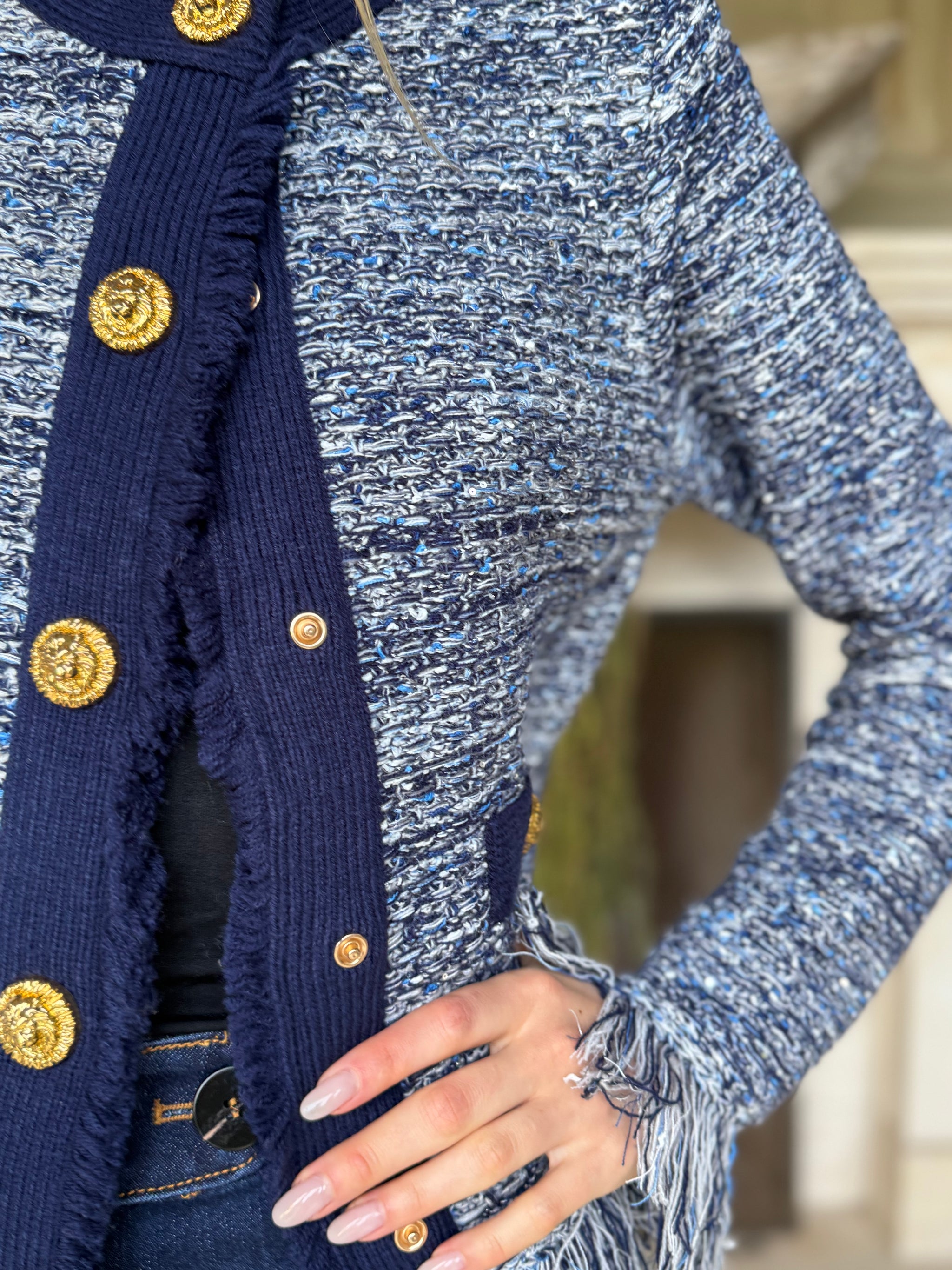 Jessica Fringe Hem Cropped Cardigan Jacket - Navy – Benaar LA