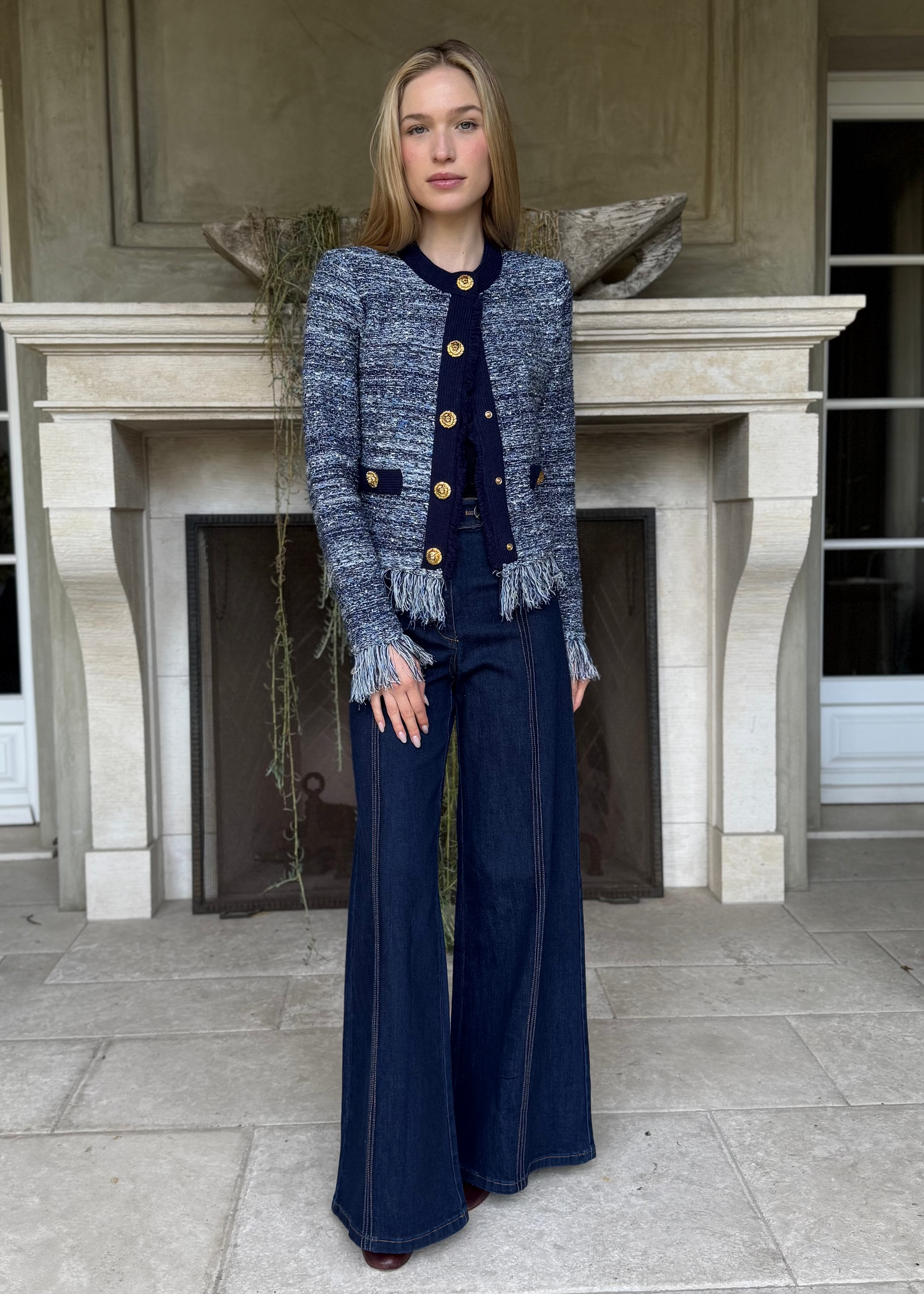 Jessica Fringe Hem Cropped Cardigan Jacket - Navy – Benaar LA