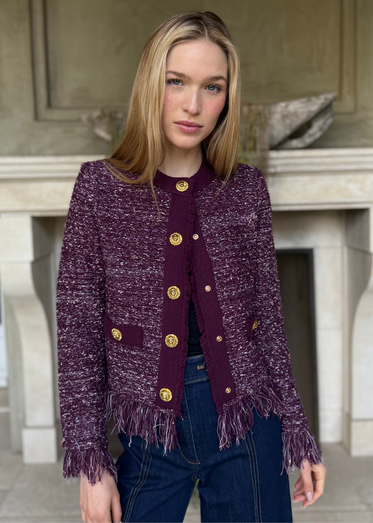 Jessica Fringe Hem Cropped Cardigan Jacket - Eggplant – Benaar LA