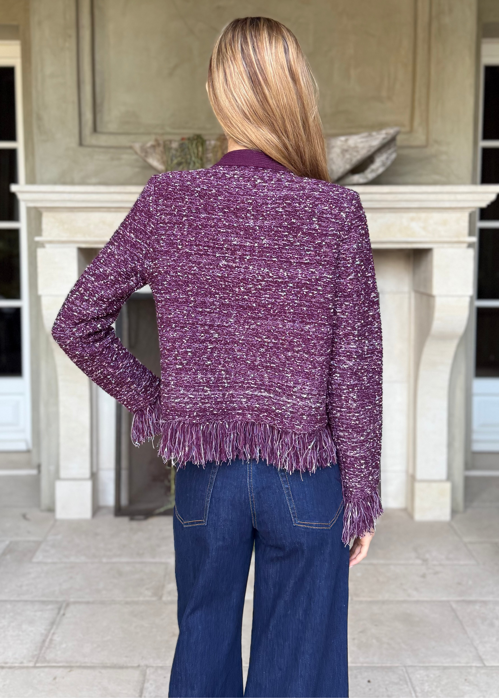Jessica Fringe Hem Cropped Cardigan Jacket - Eggplant – Benaar LA