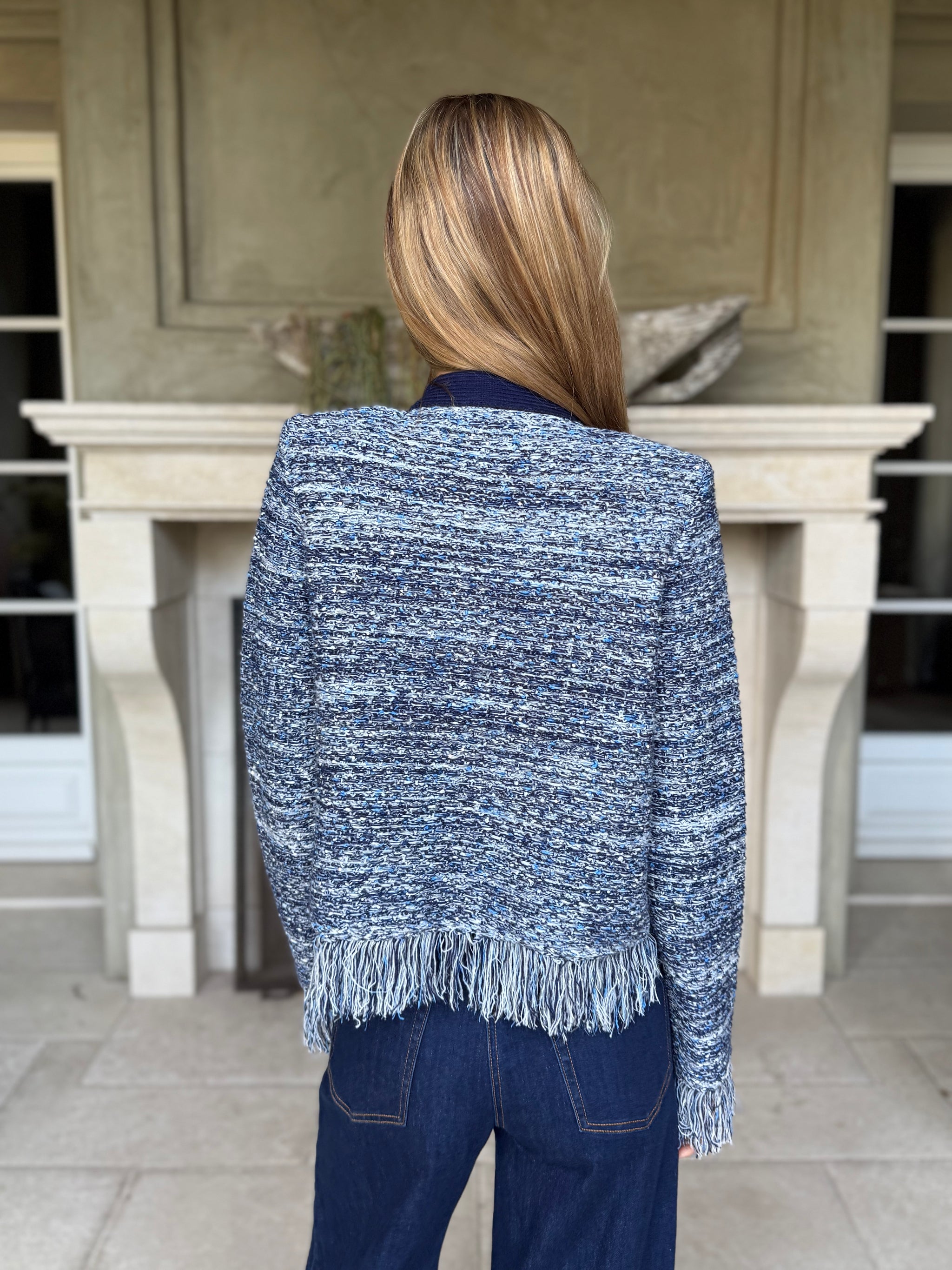 Jessica Fringe Hem Cropped Cardigan Jacket - Navy – Benaar LA