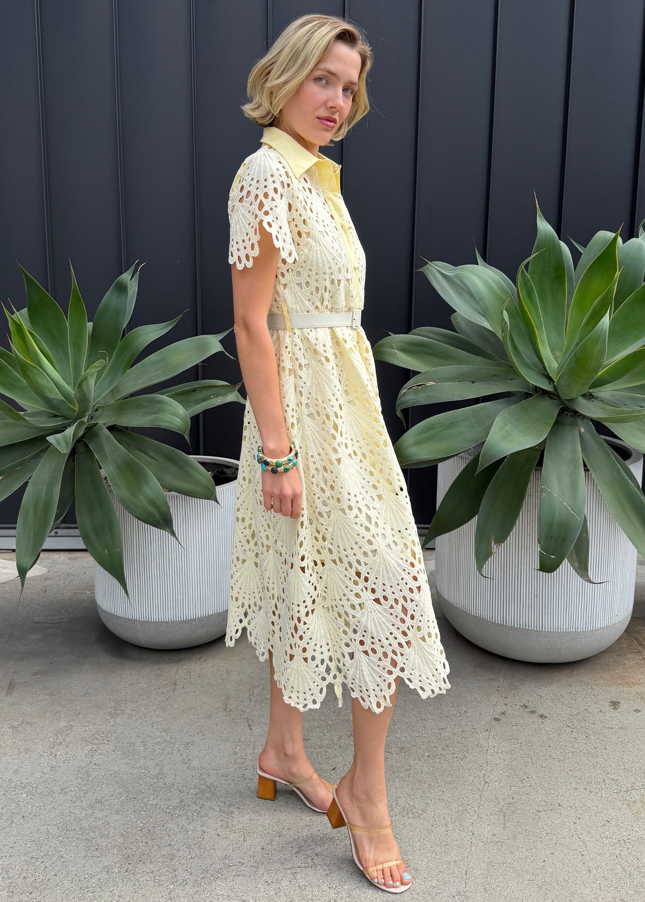 Robin Belted Short Sleeve Lace Midi Dress Medium/Large(US6-8) / light blue Robin Belted Short Sleeve Lace Midi Dress Medium/Large(US6-8) / light blue