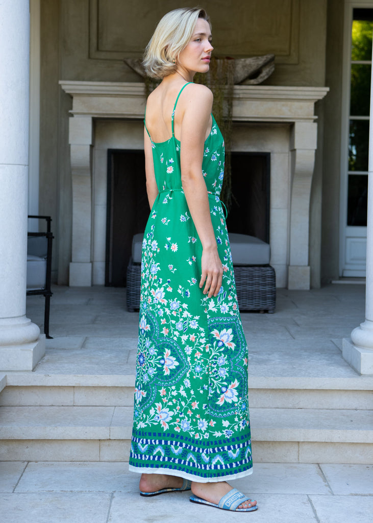 hailey midi dress Green Floral Border Printed – Benaar LA Knitted Washing Instructions 70s Vintage Straberry And Size:32C Ash