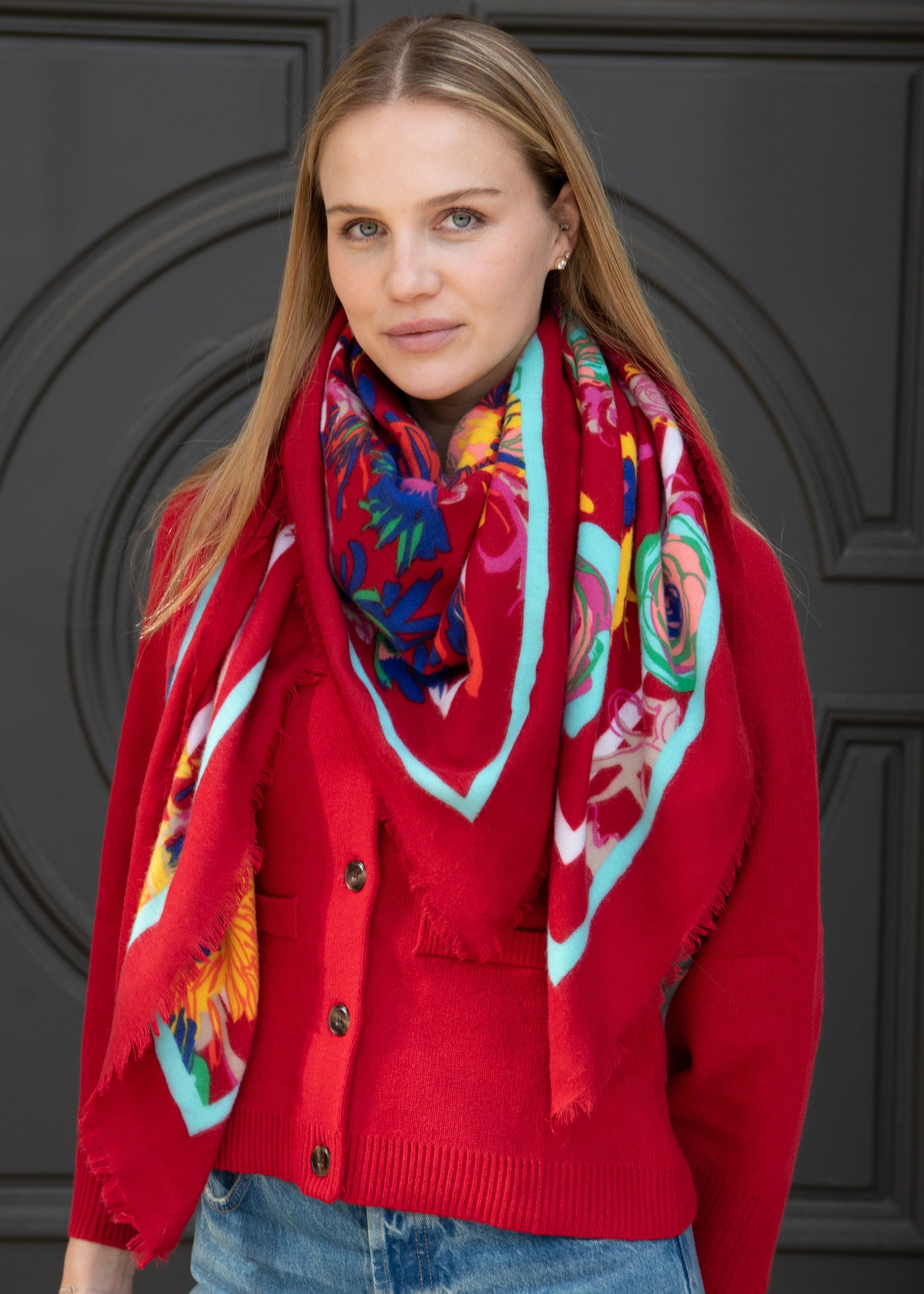 Pauline Abstract Floral Scarf-Red – Benaar LA