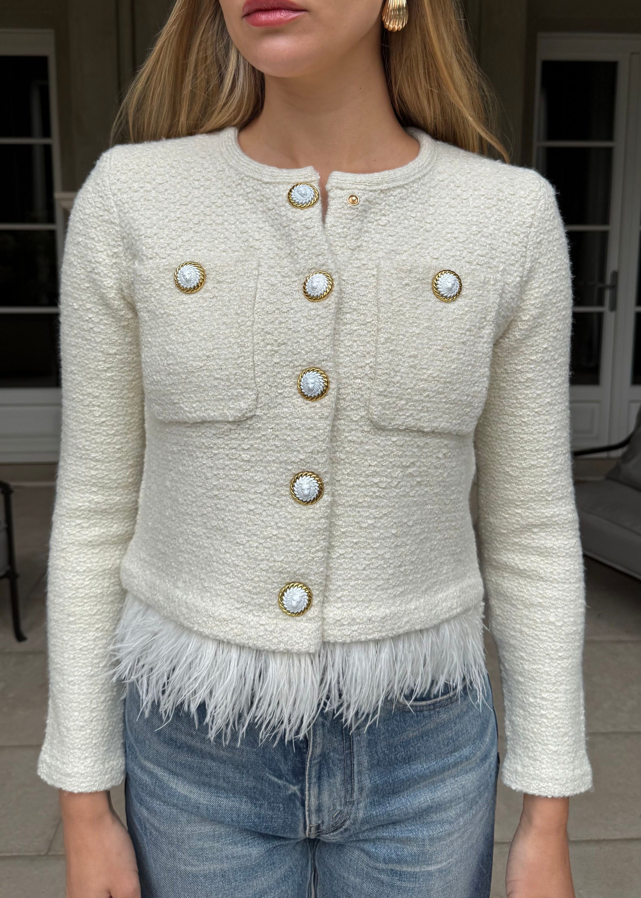 Aspen Feather Fringe Cardigan Jacket - Cream – Benaar LA