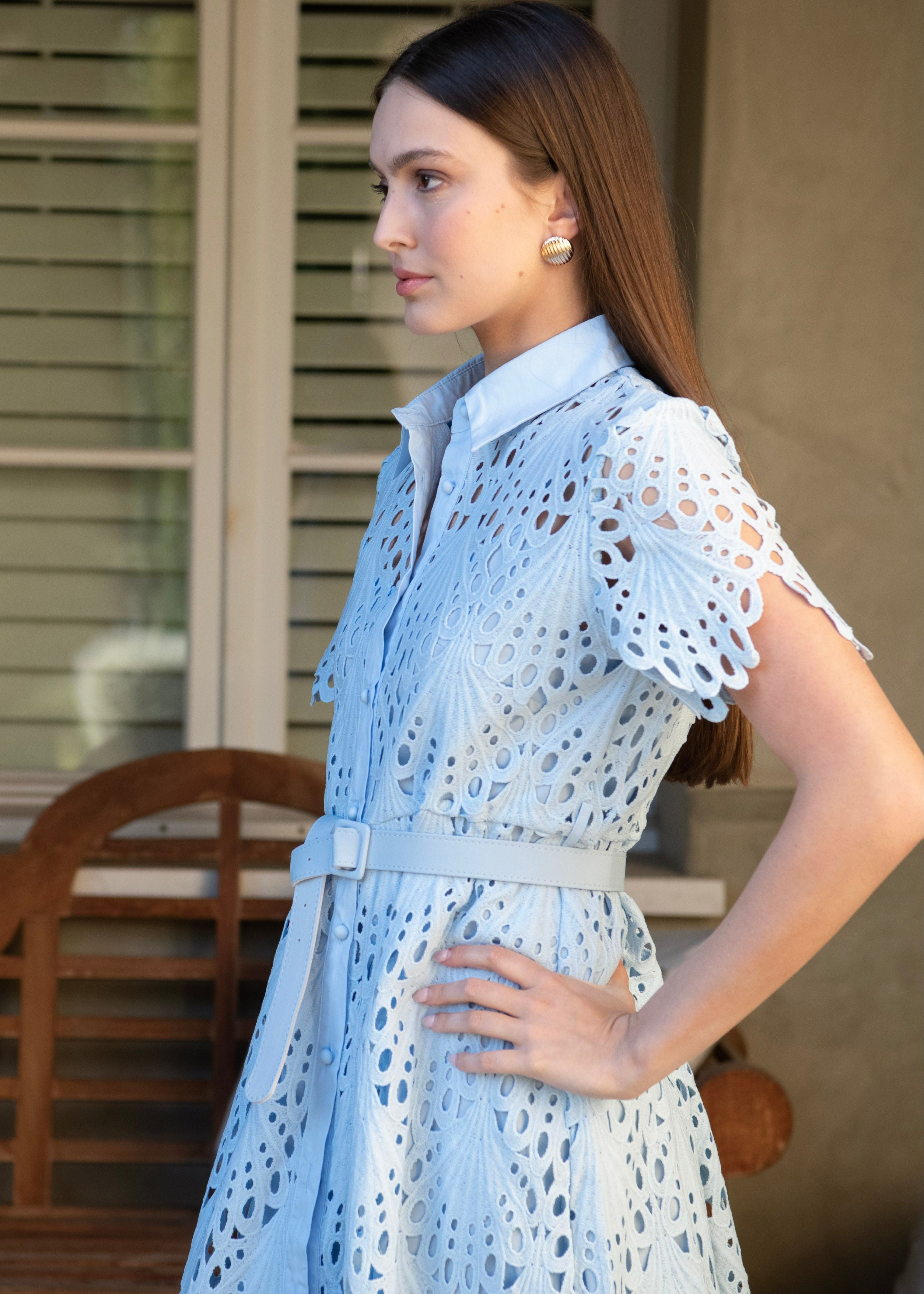 Robin Belted Short Sleeve Lace Midi Dress Small/Medium(US4-6) / Yellow Robin Belted Short Sleeve Lace Midi Dress Small/Medium(US4-6) / Yellow