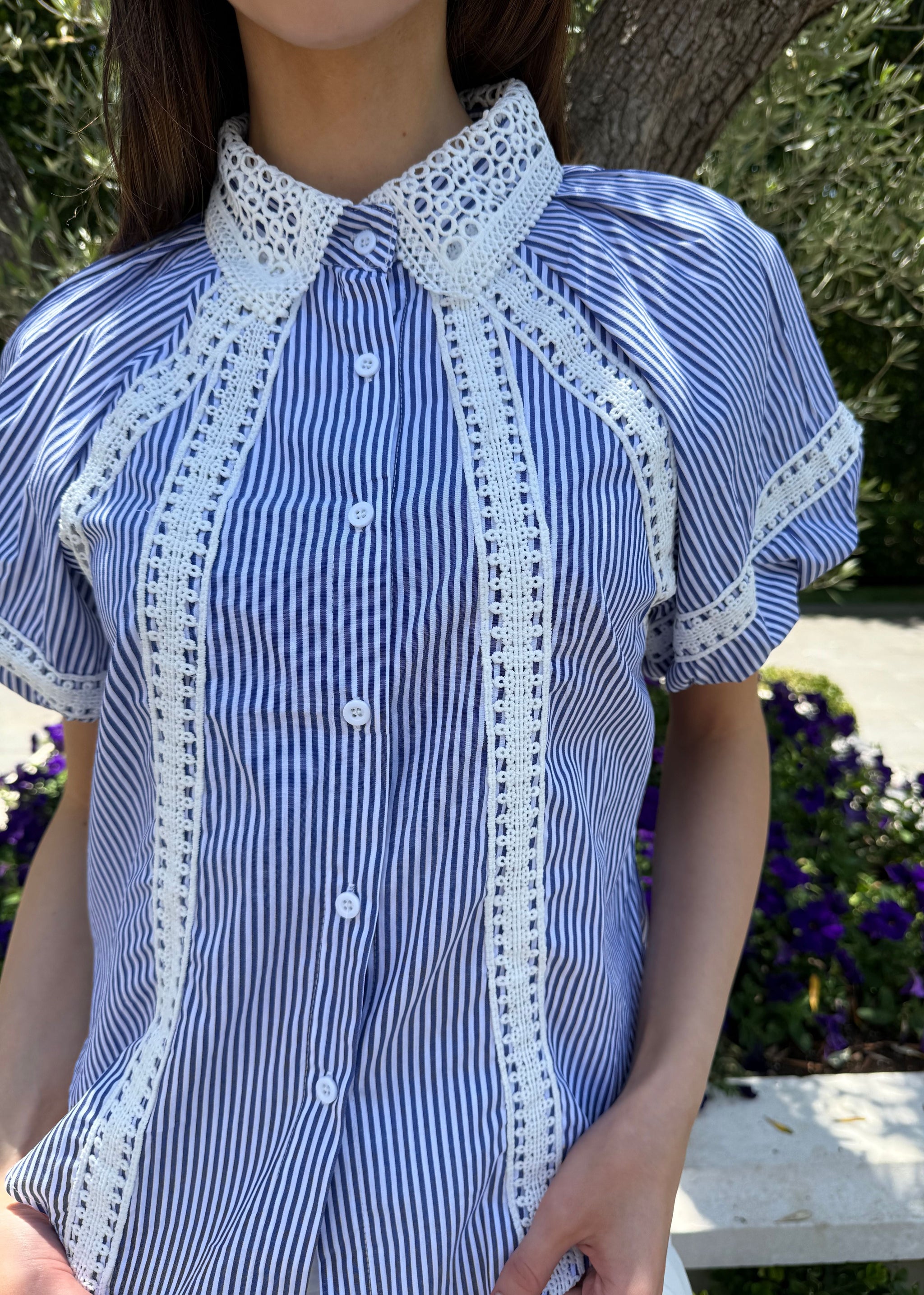 ORGUE Stripe frill collar blouse【Gray】 Ruffled Tie Front Cardigan CJ425 - Korean Women's Fashion