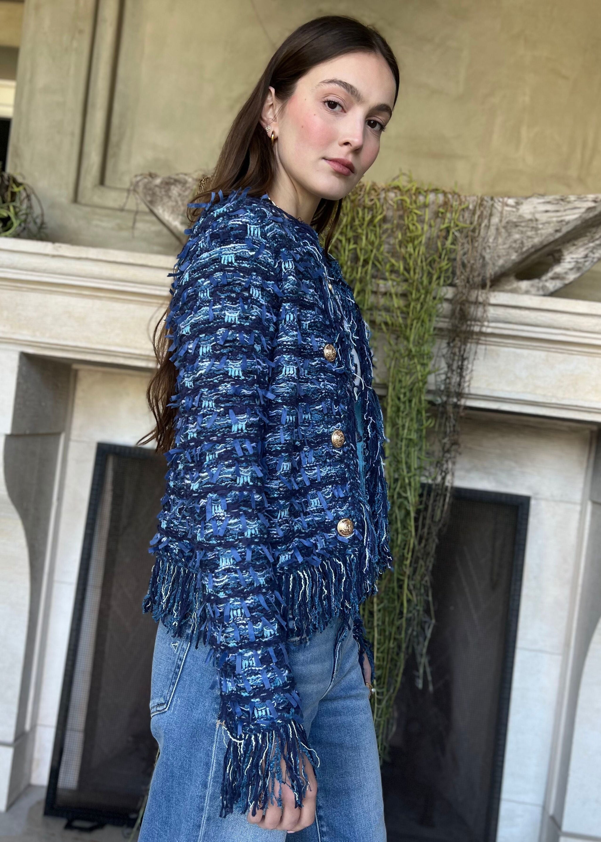 L'Or Fringe Tweed Jacket ローブブラン Milly Fringe Tweed Jacket | Saks Fifth Avenue