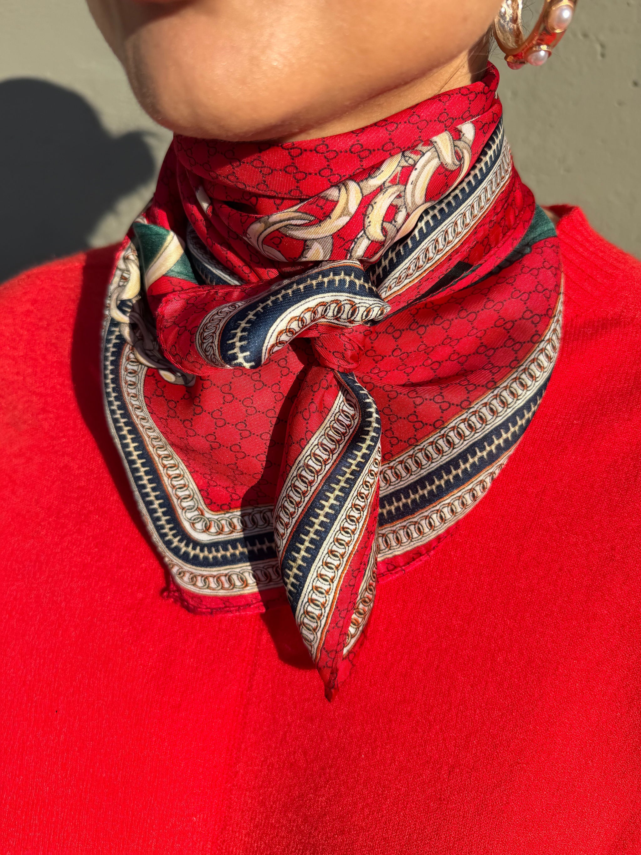 Juliana Multi Pattern Silky Bandana Square Scarf - Red – Benaar LA