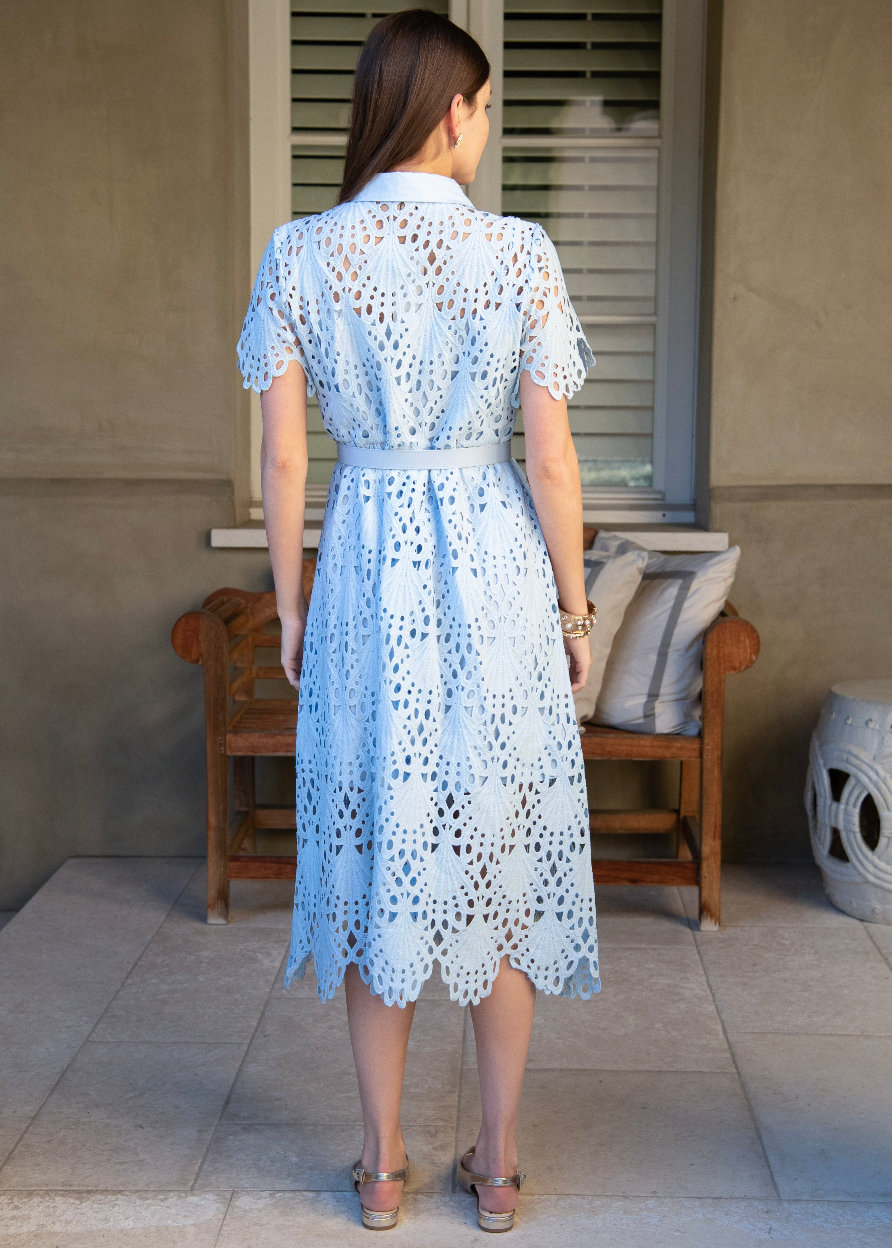 Robin Belted Short Sleeve Lace Midi Dress Small/Medium(US4-6) / Yellow