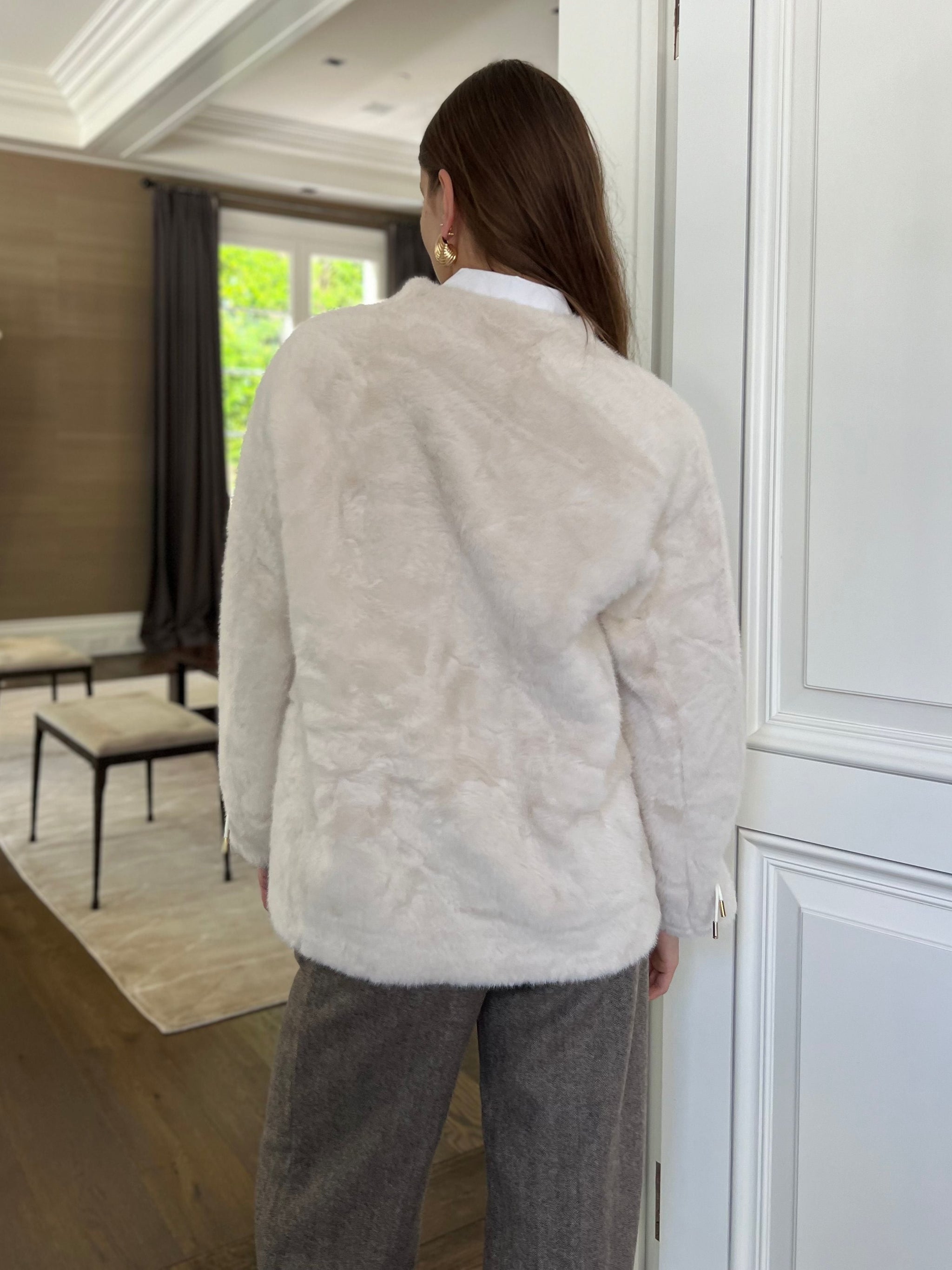 Clarisse Faux Fur Coat with Fishtail Braid Tie Detail - Cream