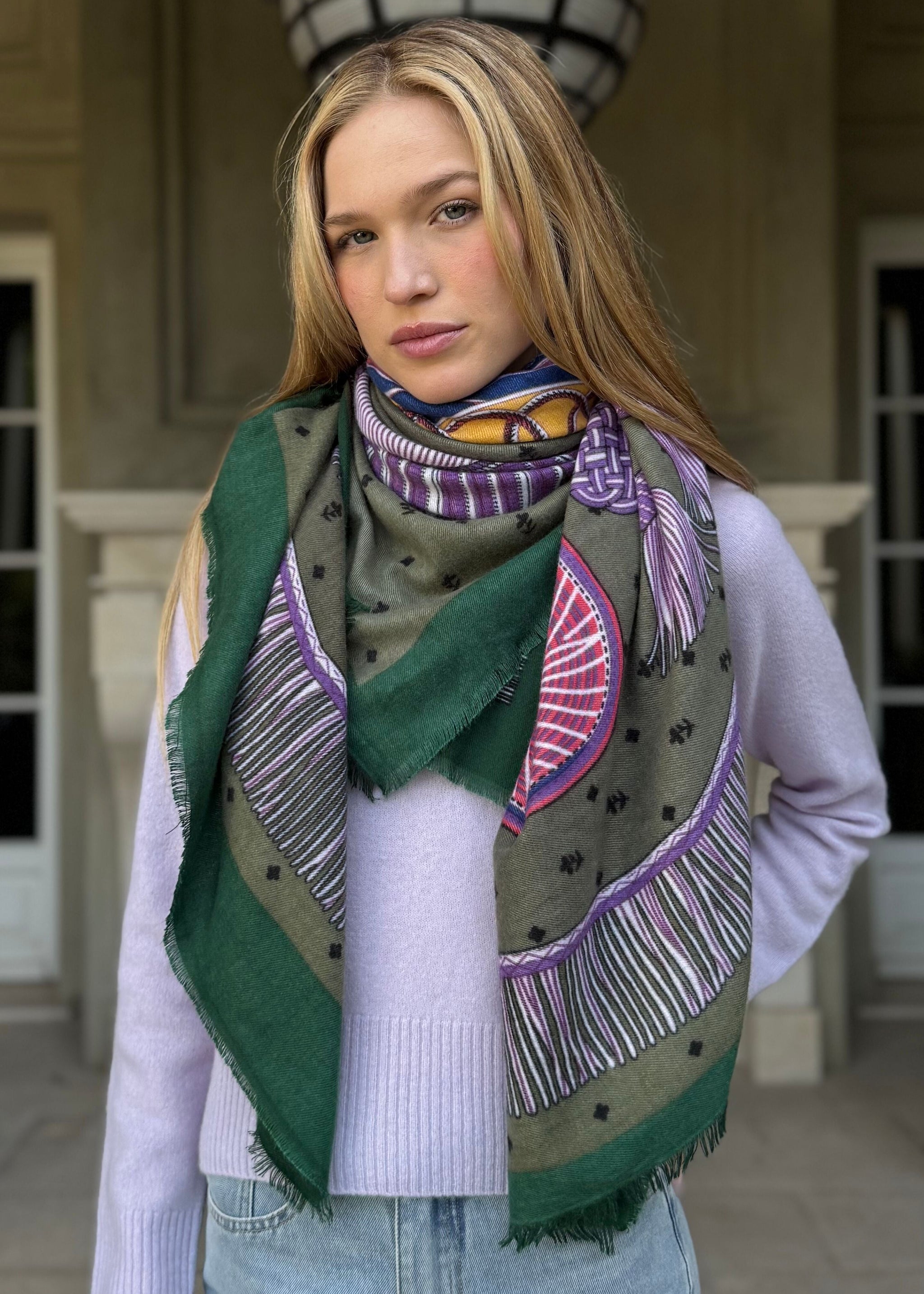 Dania Tassel Print Scarf-Green – Benaar LA