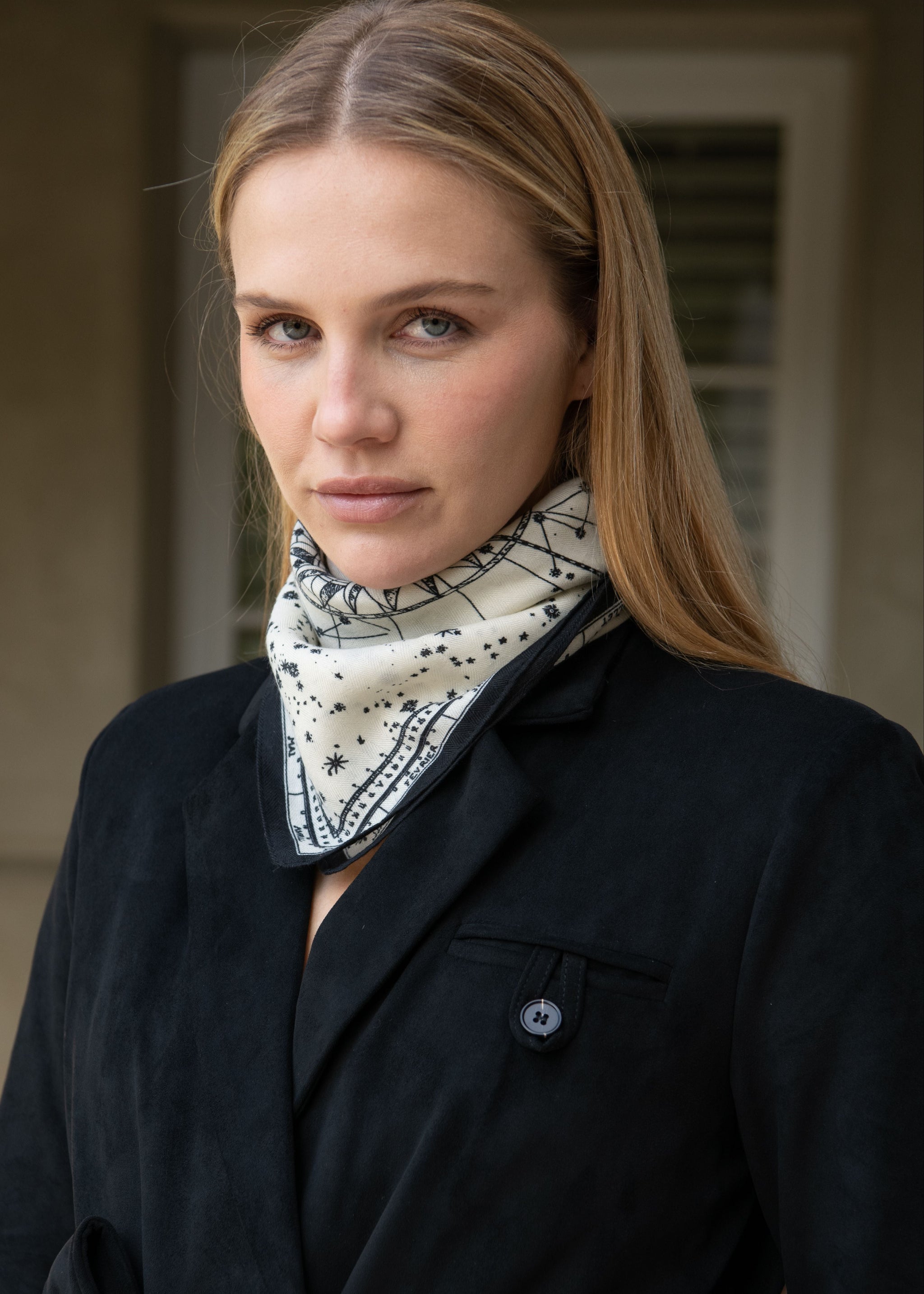 Zora Geometric Square Lunar Scarf - Black and Cream – Benaar LA