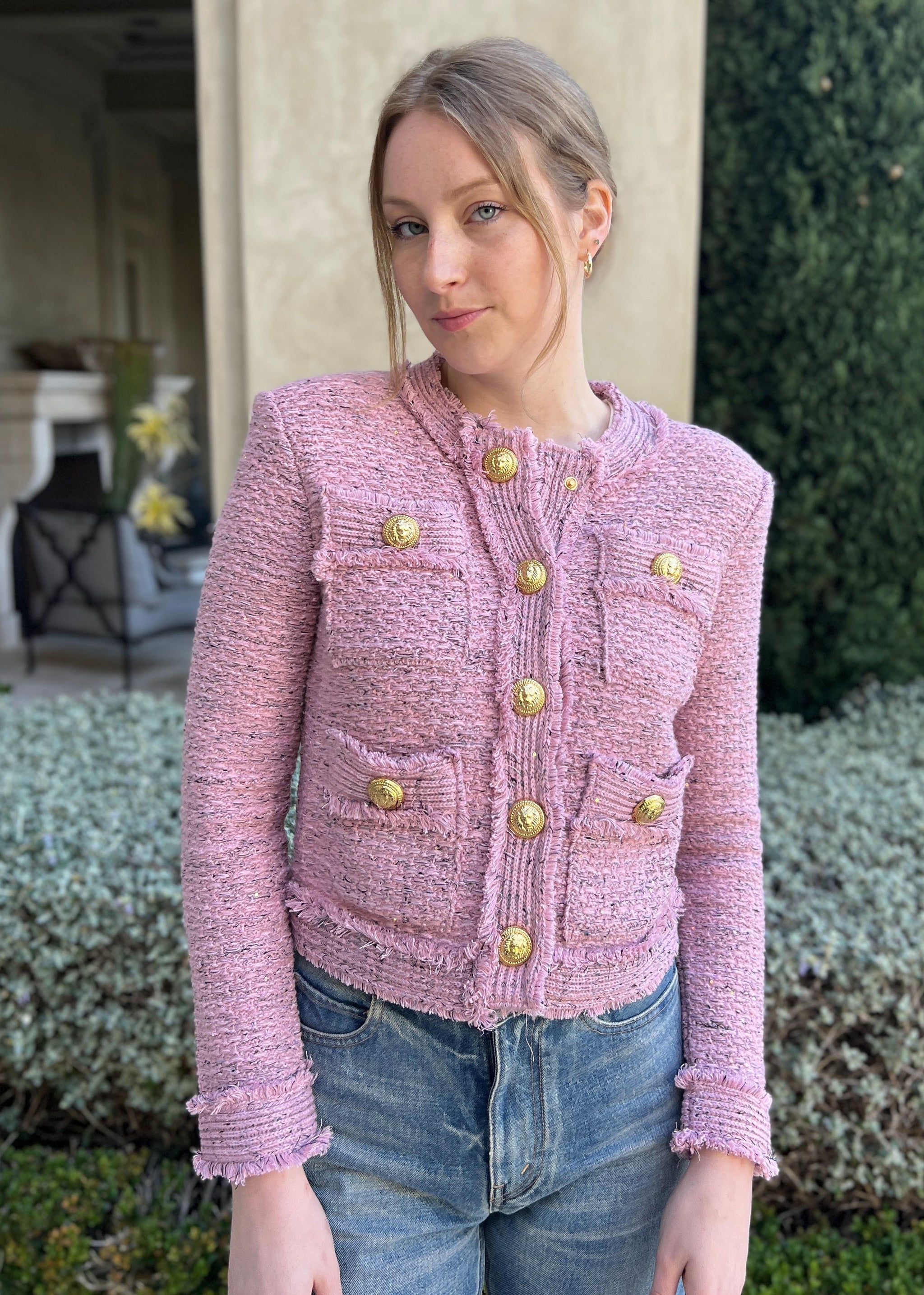 Bethany Tweed Jacket with Gold Buttons - Eggplant – Benaar LA