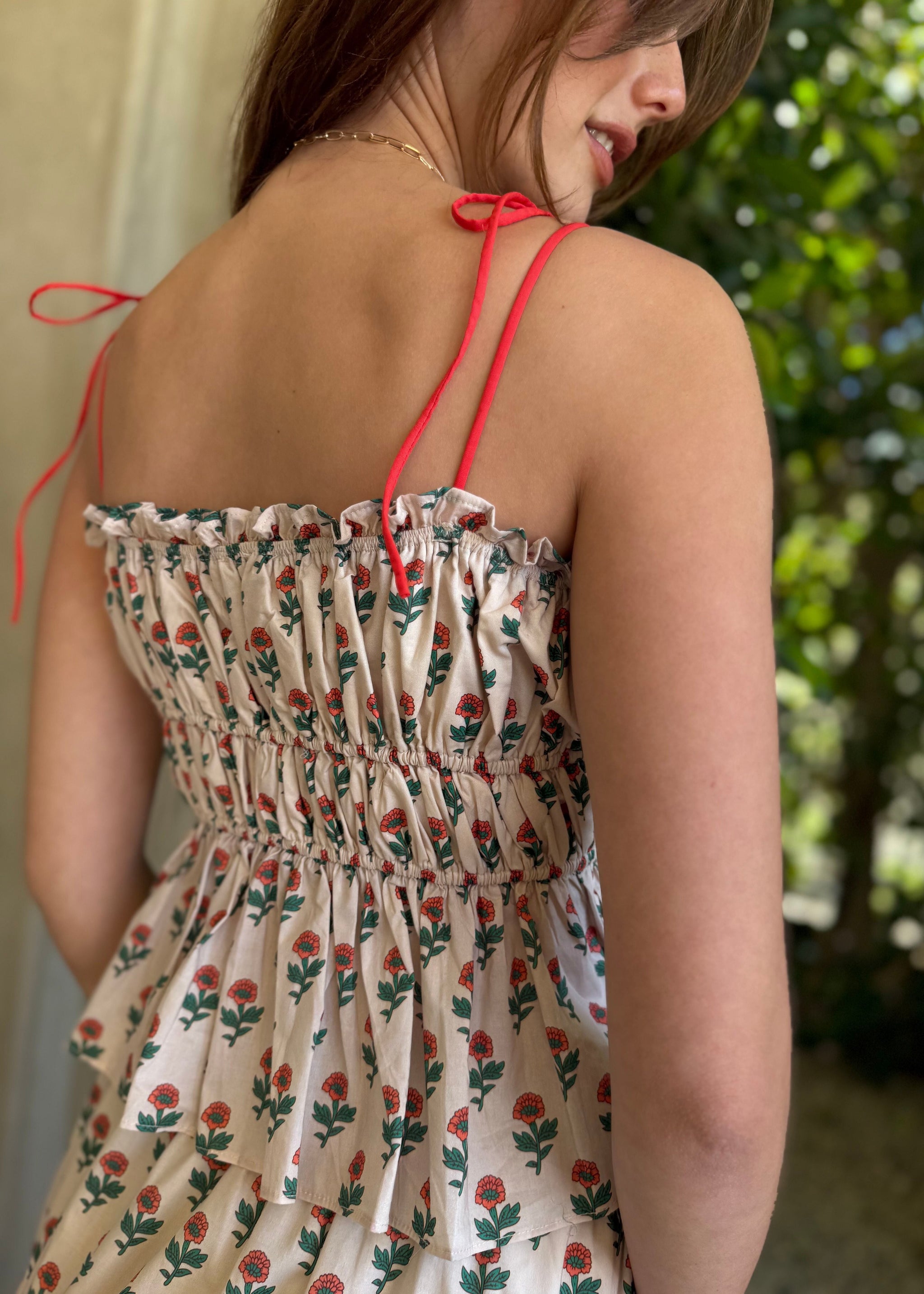 Poppy Floral Smocked Peplum Tie-Strap Tank Top – Benaar LA