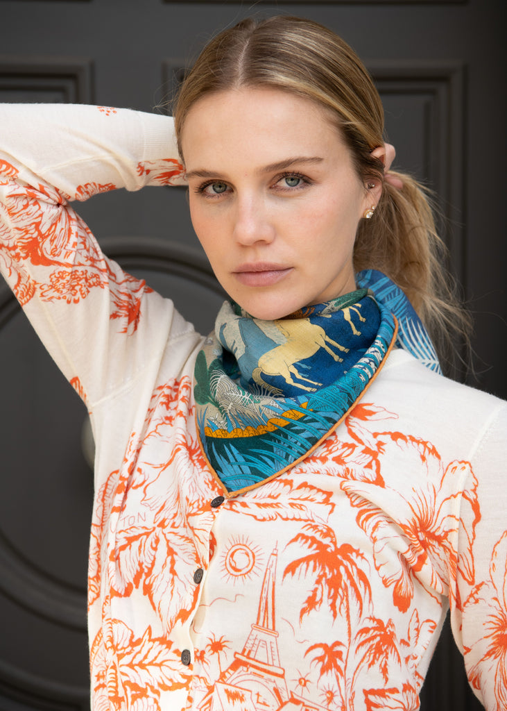 Lilo Double Sided Multicolor Nature Print Scarf - Blue – Benaar LA