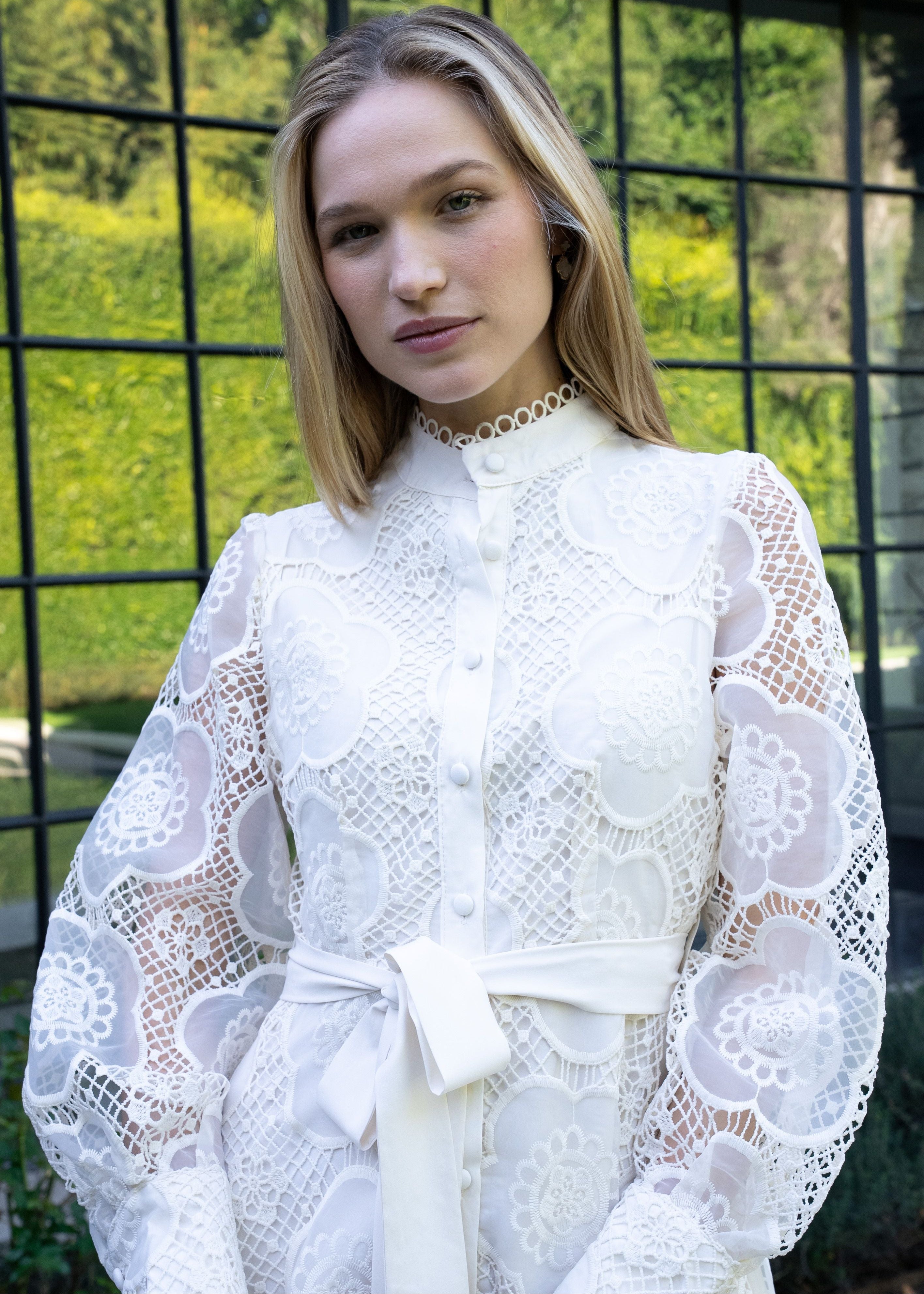 floral lace mock neck mini dress Romantic Floral Lace Mock Neck Mini Dress from INA exclusive at