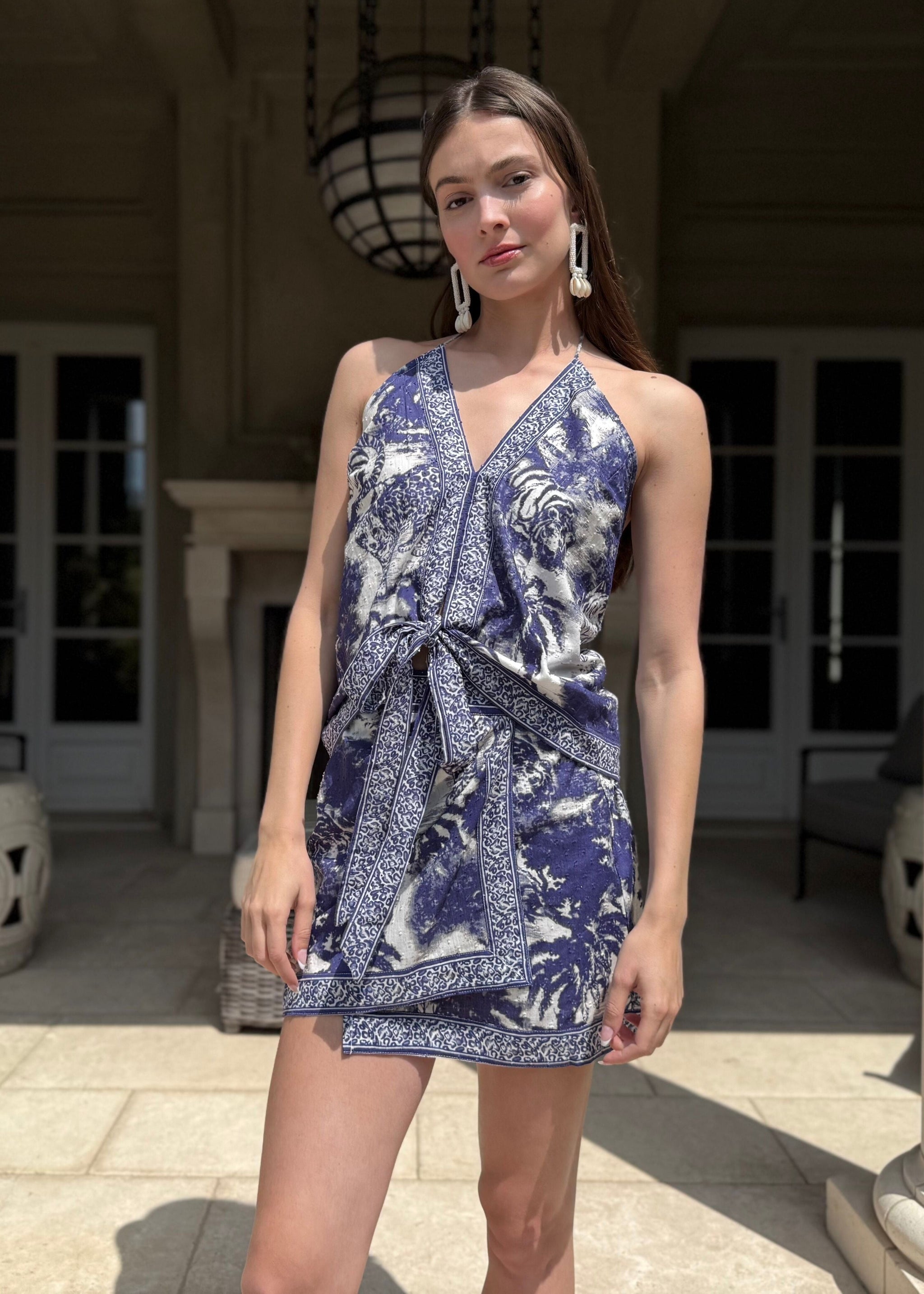 Solana Blue Jungle Print Knot Tank Top – Benaar LA