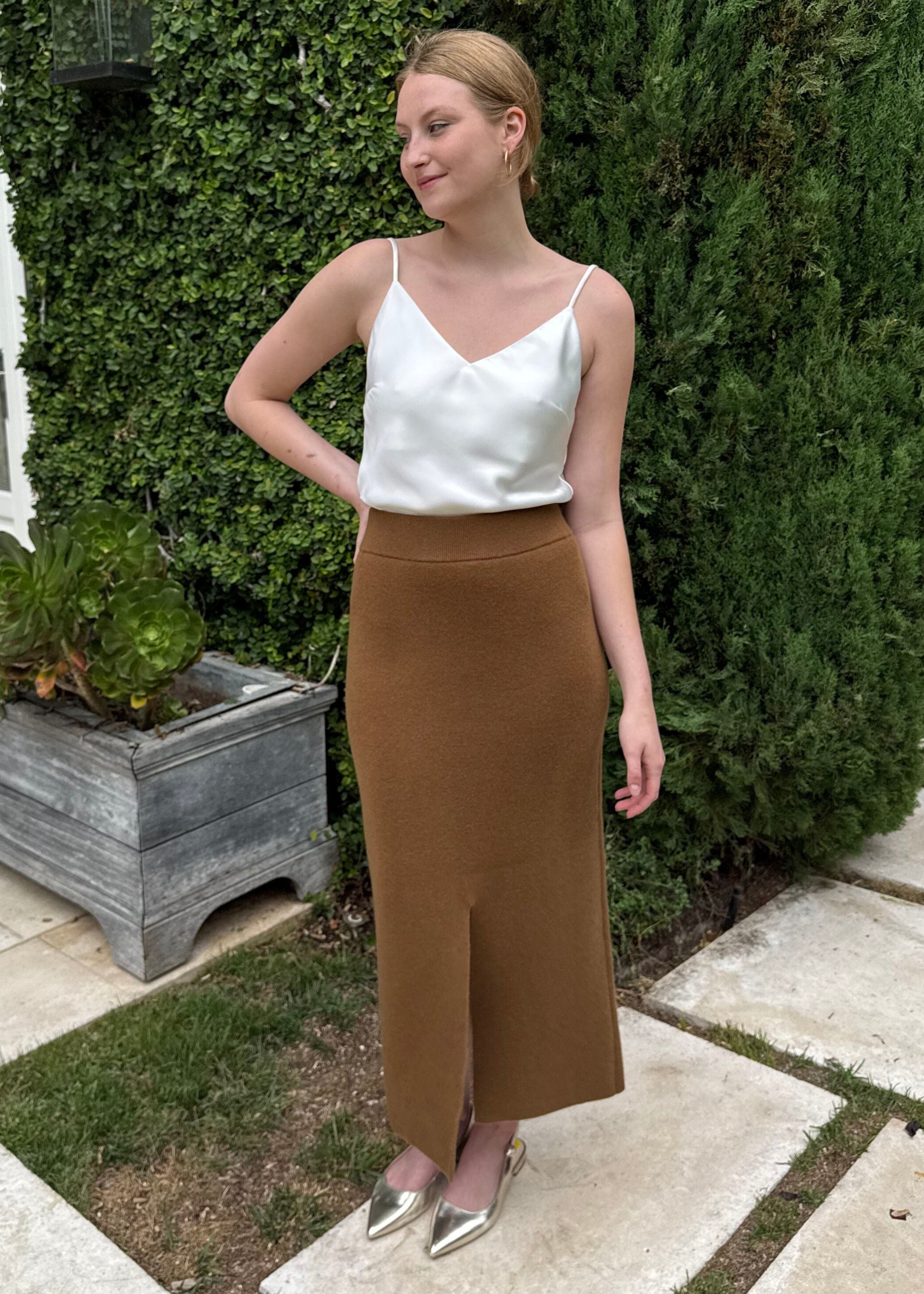 Noella Knit Midi Pencil Skirt - Caramel Brown – Benaar LA