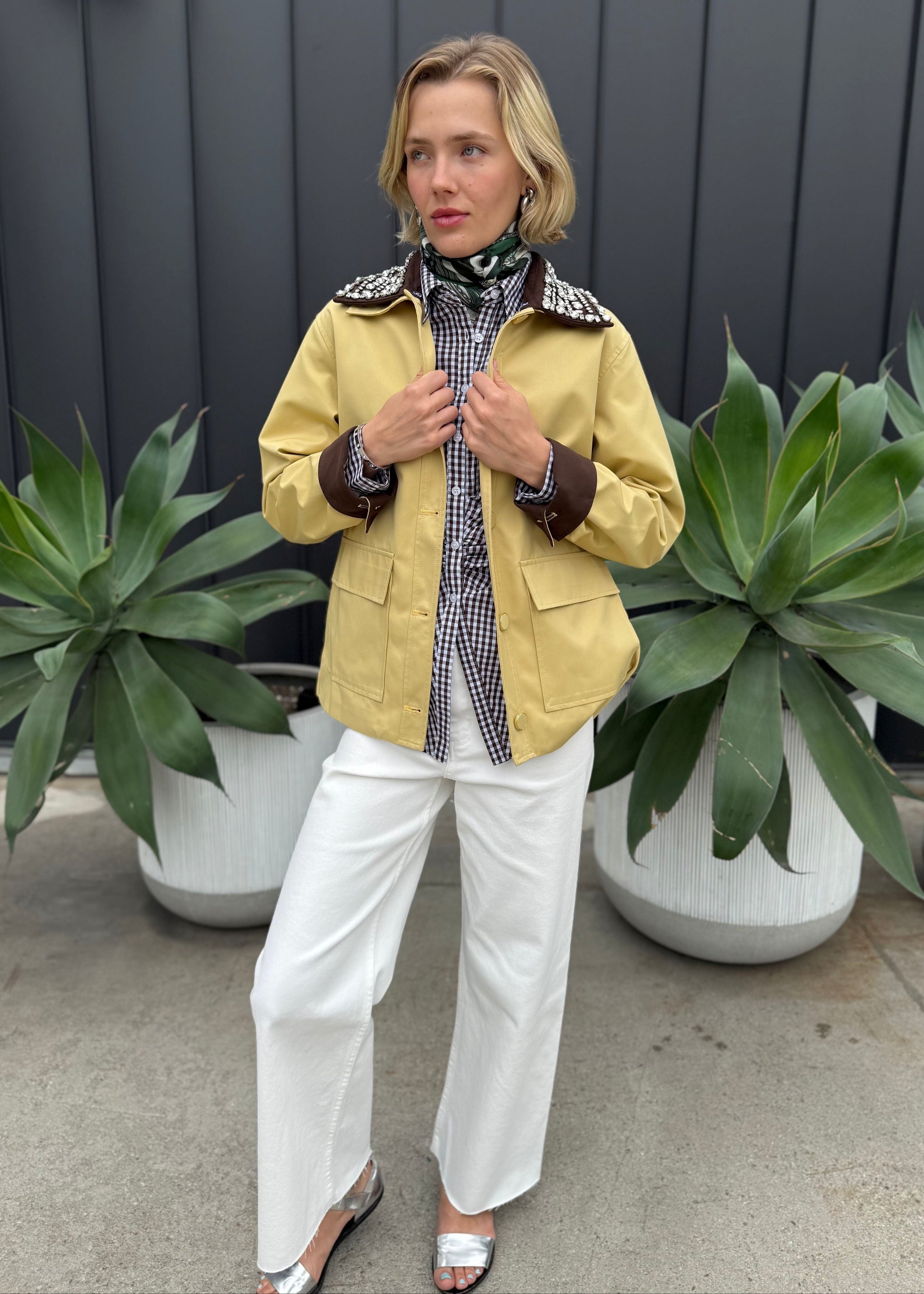 Shiloh Yellow Barn Jacket with Rhinestone Contrast Collar – Benaar LA