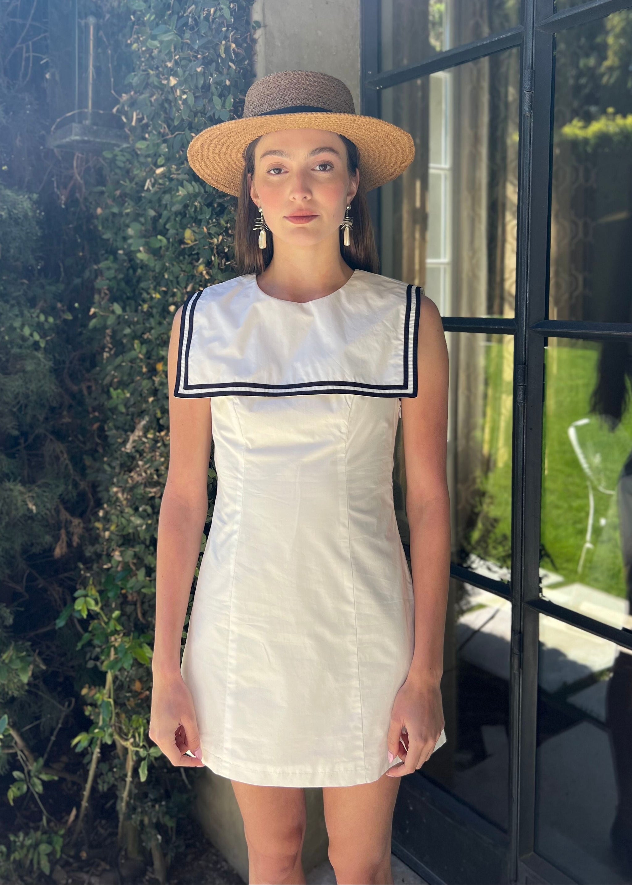 Nessa Square Sailor Collar Mini Dress with Contrast Piping