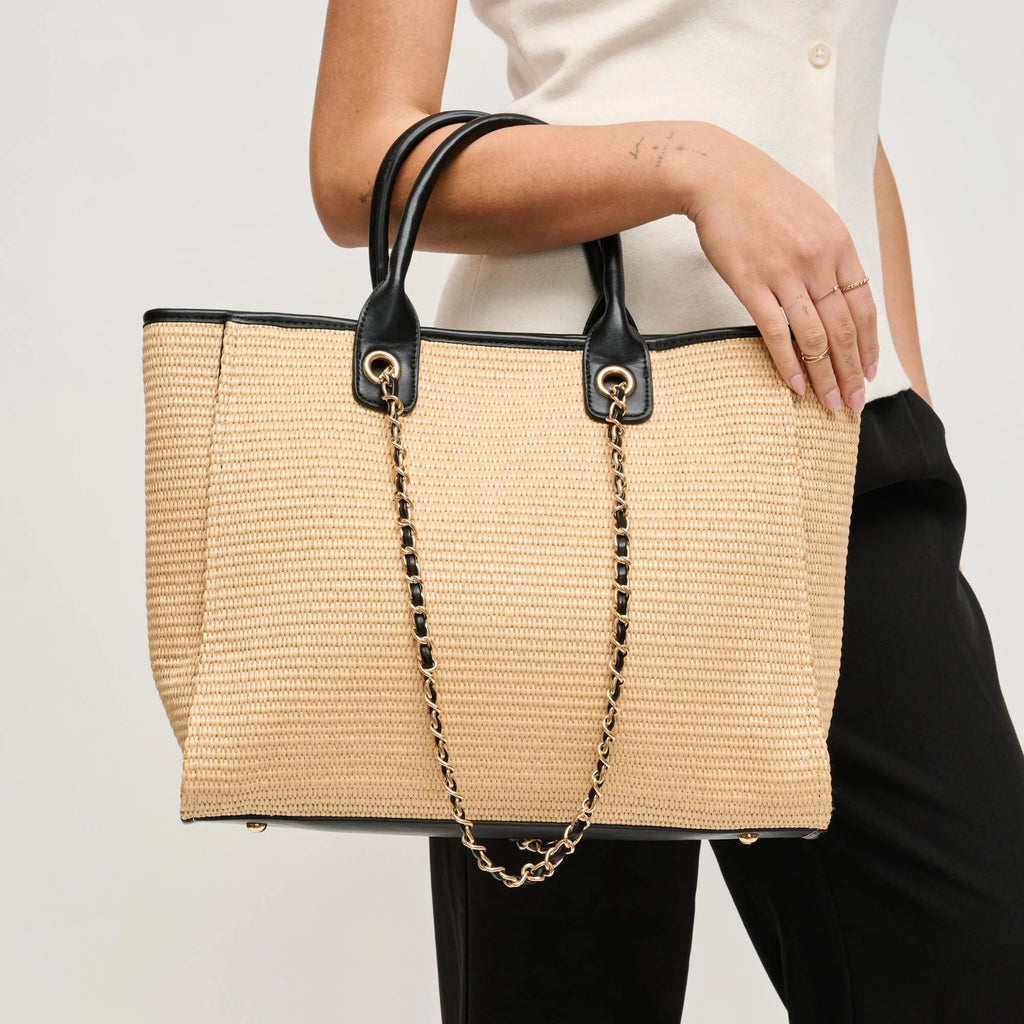 Suzette Structured Tote with Chain-link Straps - Black – Benaar LA
