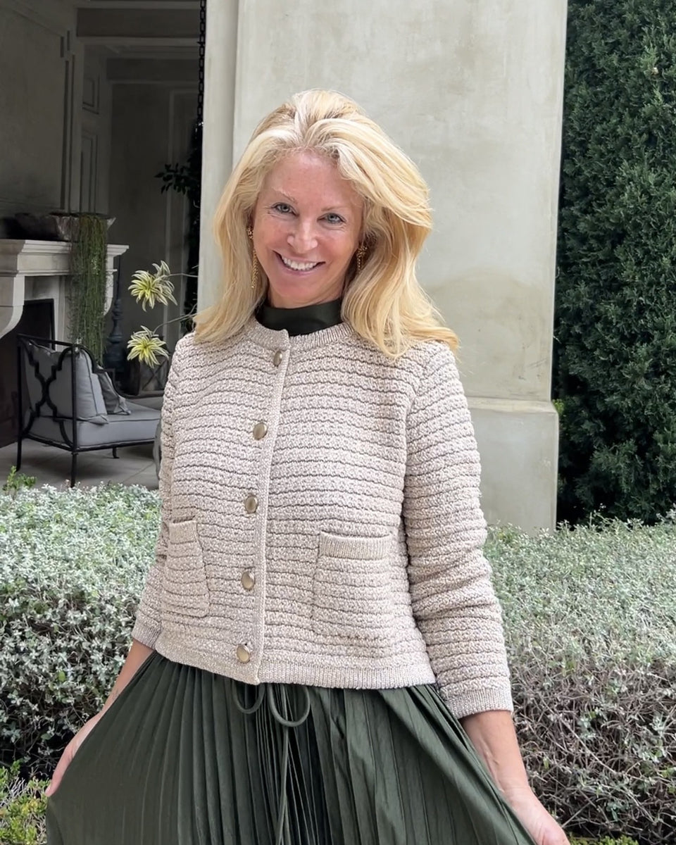 Meghan Thick Tweed Lurex Cardigan Sweater Gold Benaar LA