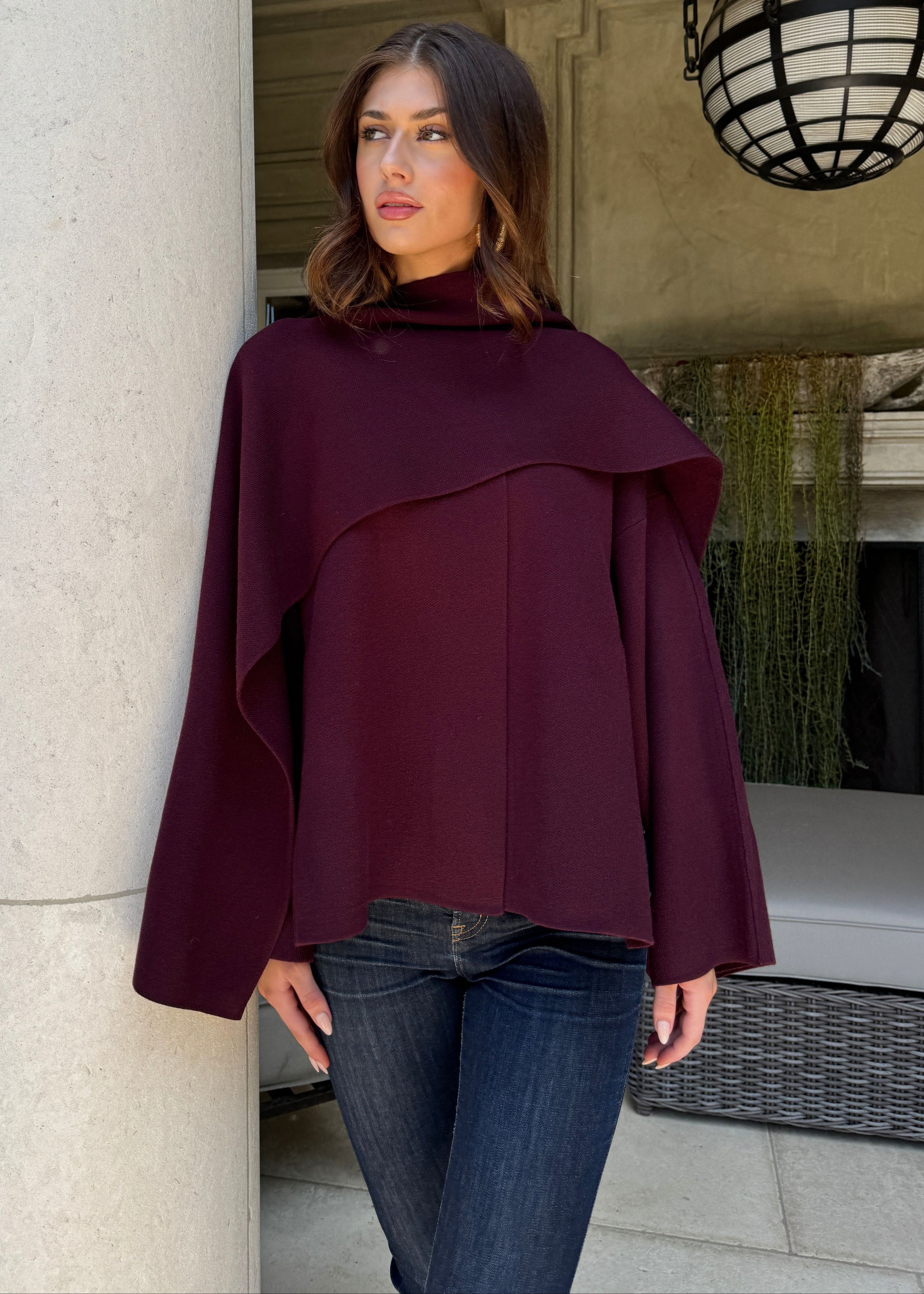 Adira Asymmetrical Cape Jacket with Attached Shawl - Black – Benaar LA
