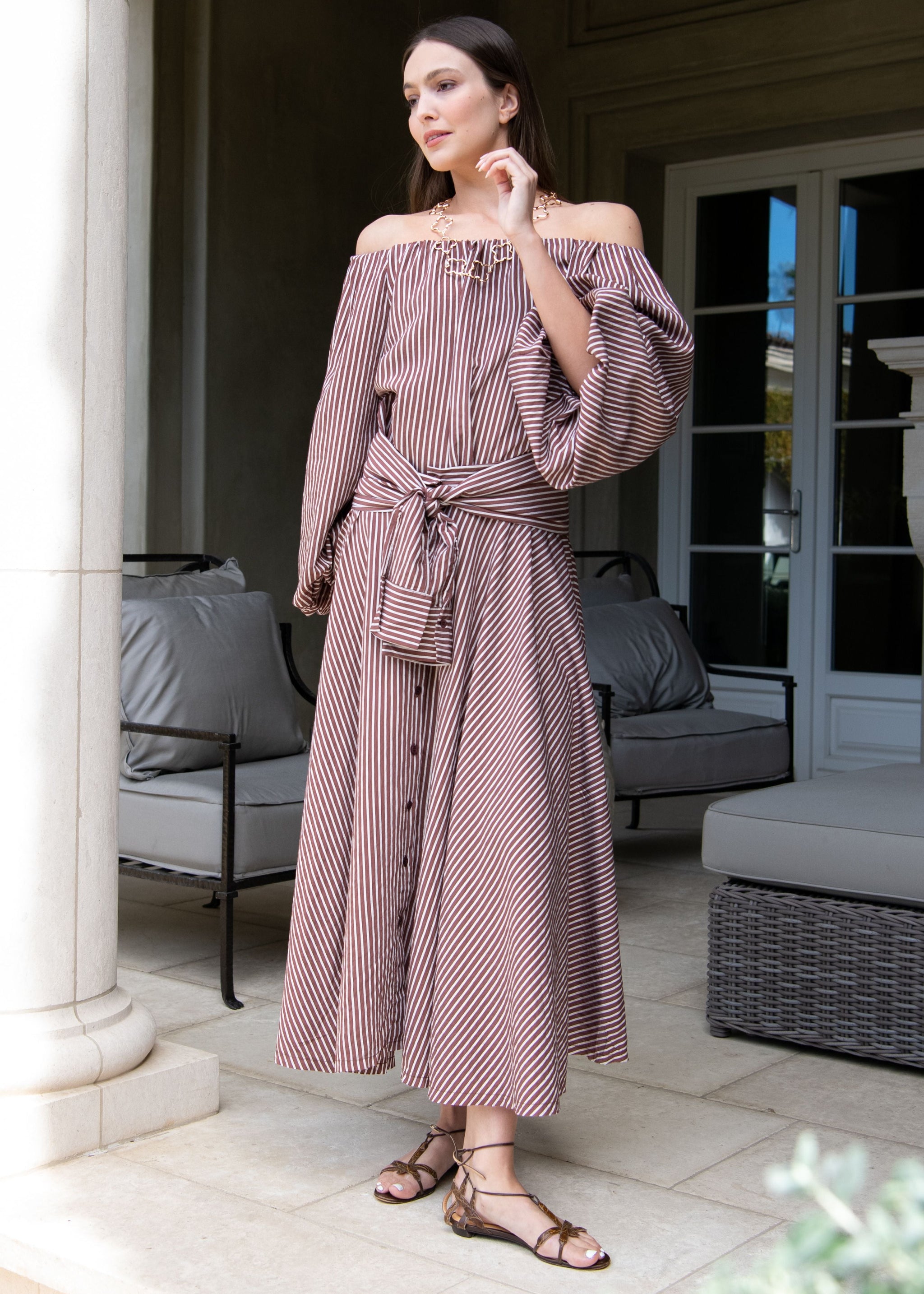 Candace Brown and White Stripe Wrap Waist Maxi Skirt – Benaar LA