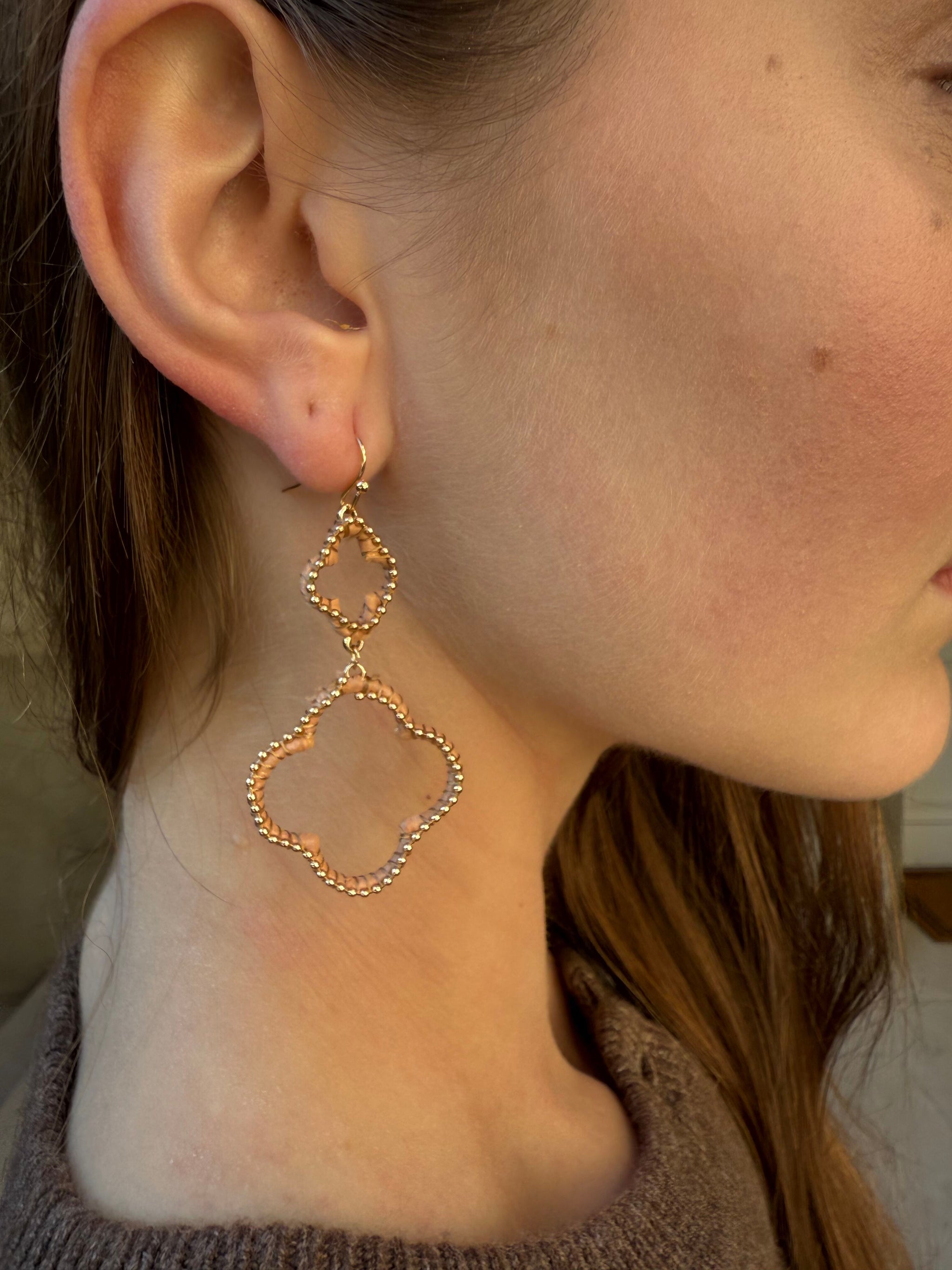 Tinsley Taupe Wrapped Double Clover Dangle Earrings – Benaar LA